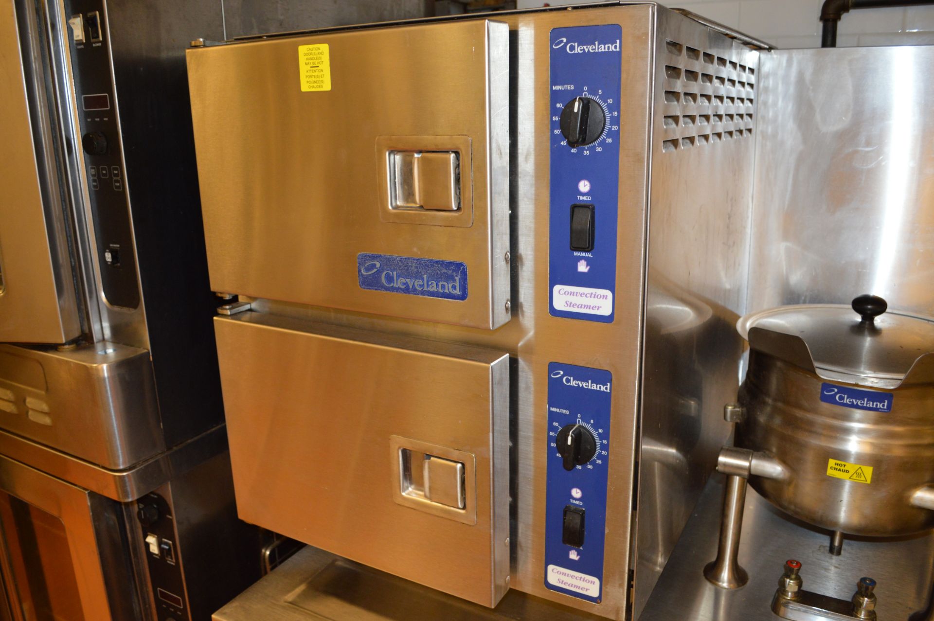 CLEVELAND STAINLESS STEEL 2 DOOR STEAMER WITH SIDE KETTLE. COMPLETE UNIT. - Image 3 of 8