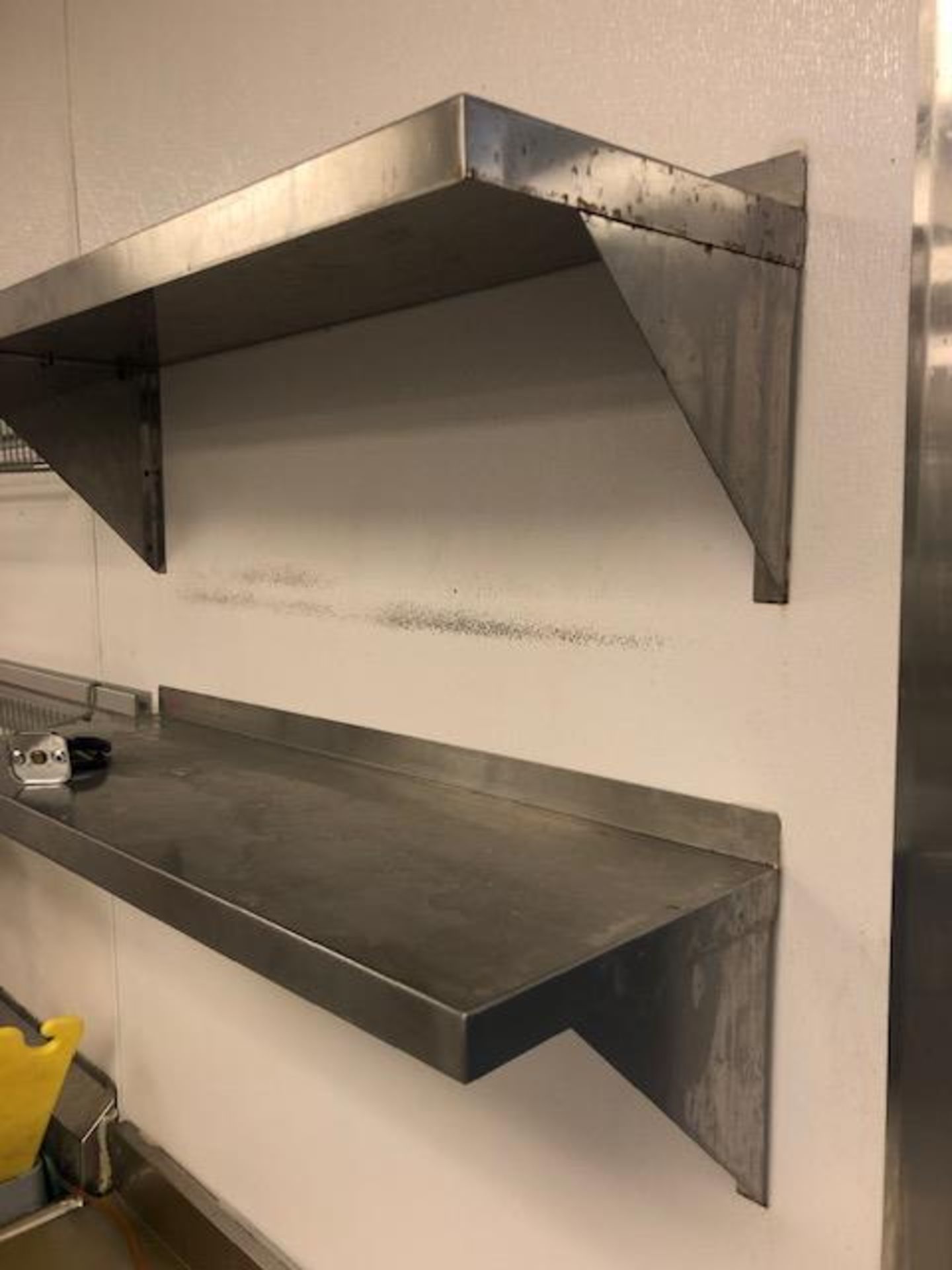 STAINLESS STEEL WALL SHELVES 3 FOOT. SET OF 2 - Image 2 of 4
