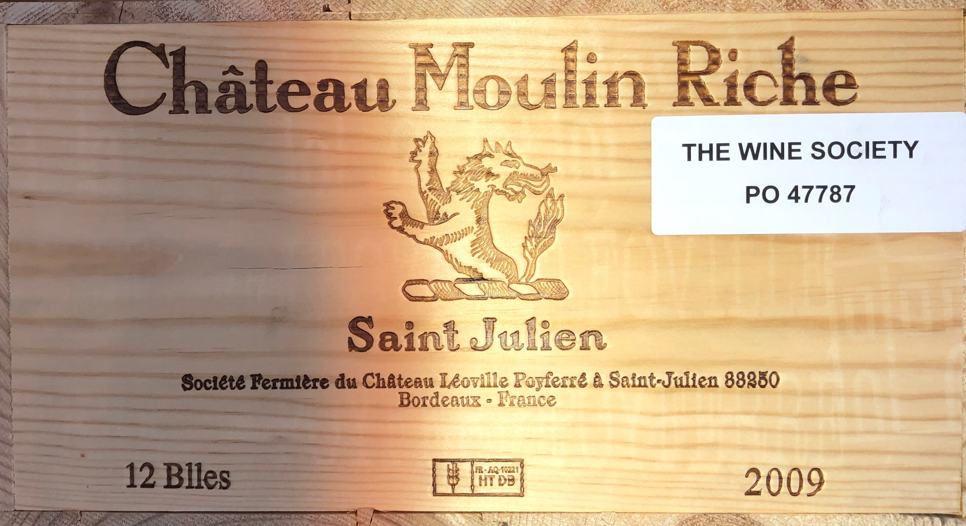 2009 Moulin Riche, Bordeaux, France, 12 bottles