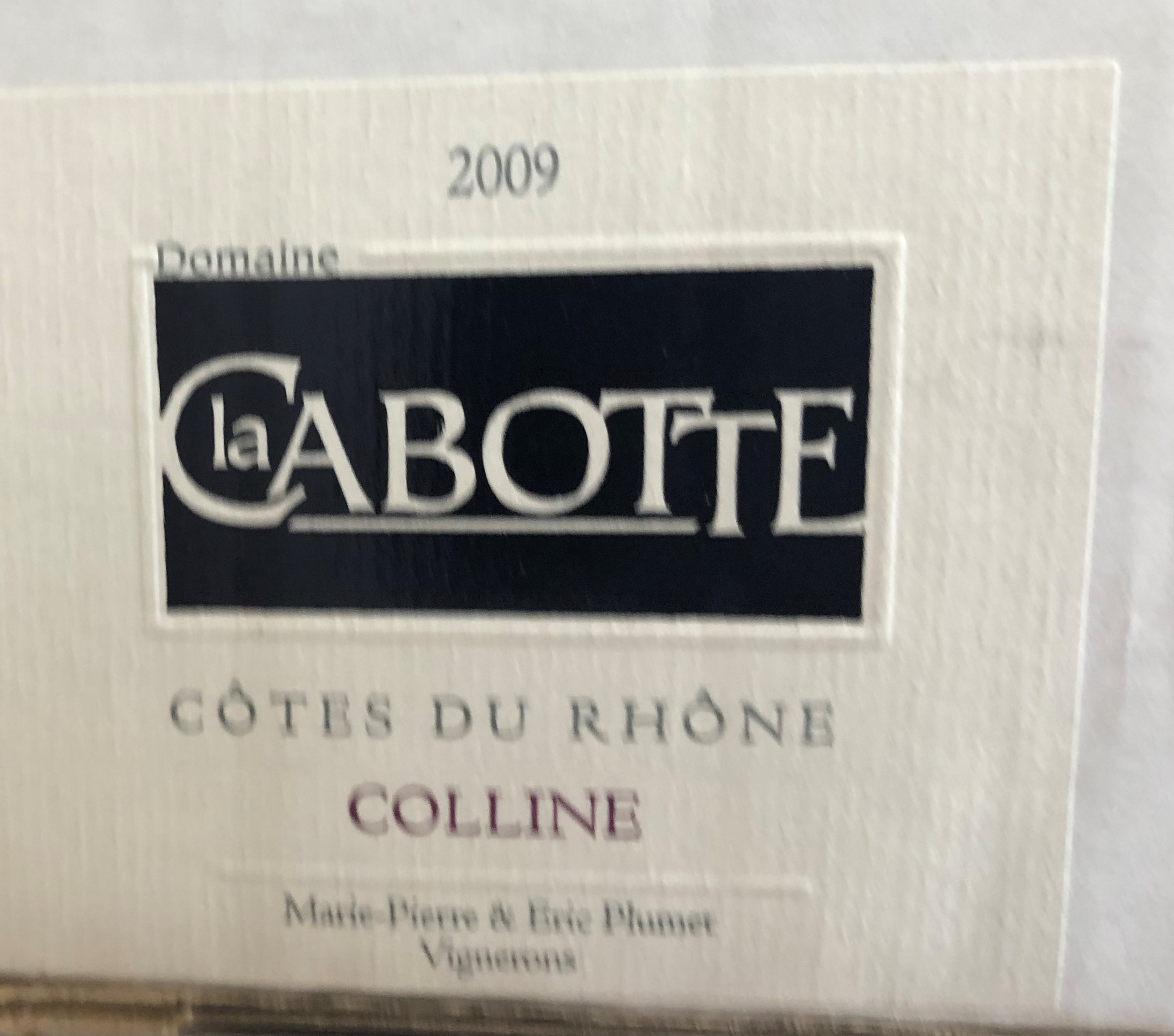 2009 Cotes du Rhone Colline, Cabotte, Rhone, France, 12 bottles