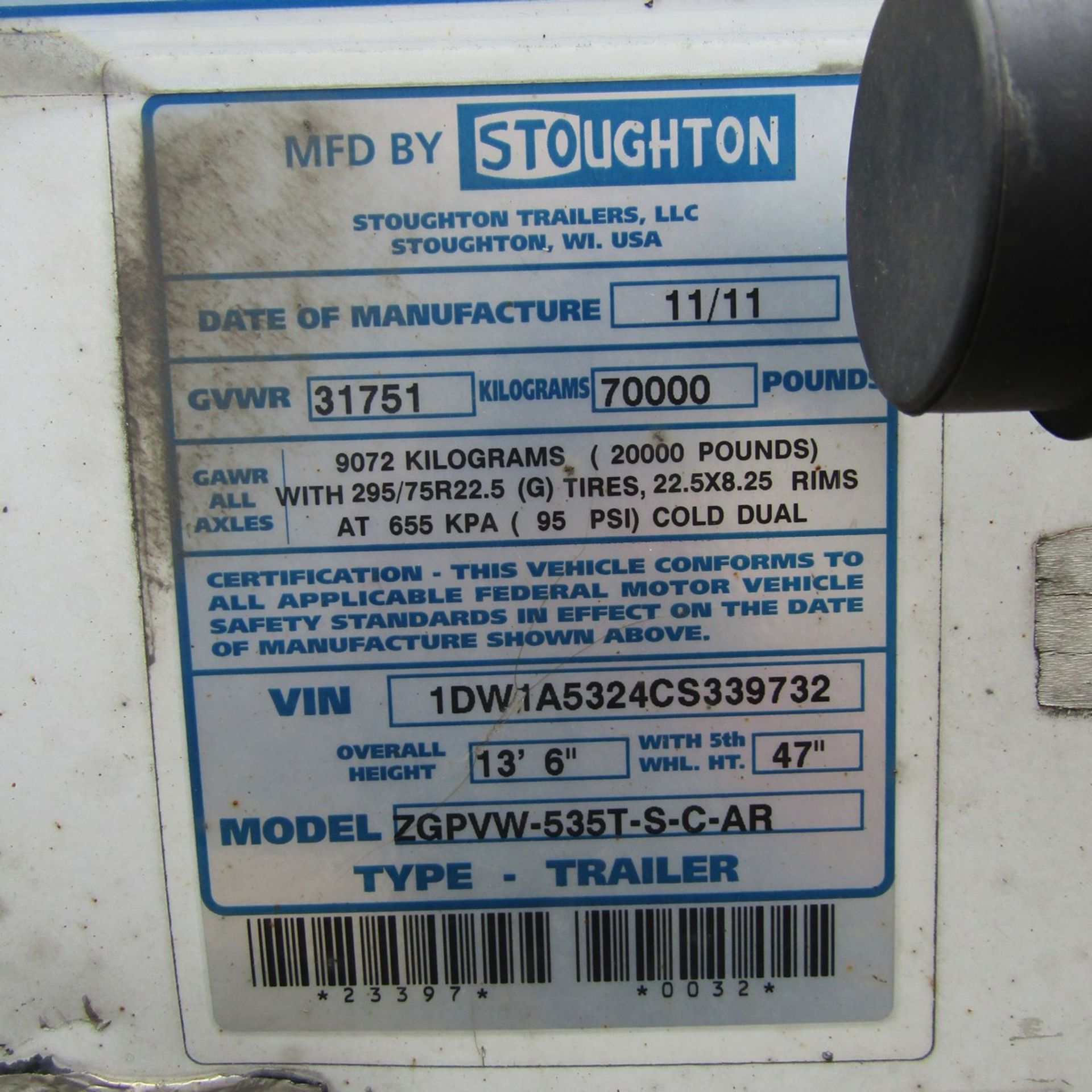 2012 STOUGHTON Model ZGP, VIN# 1DW1A5324CS339732, UNIT #3363, 365 Victoria Rd., Austintown, OH - Image 8 of 8