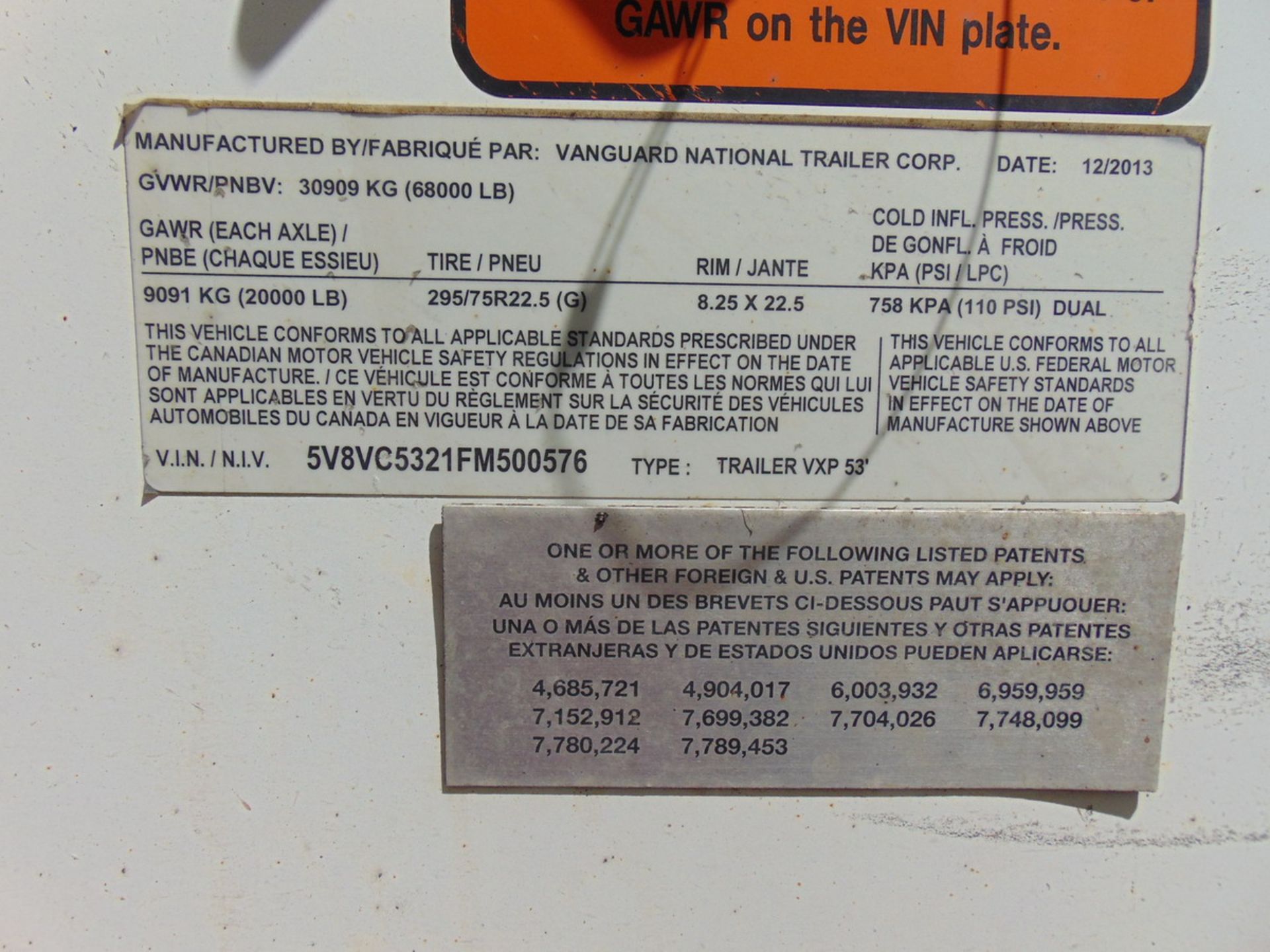 2015 VANGUARD Model VXP, VIN# 5V8VC5321FM500576, UNIT #3738, 1200 N. Hwy 310 Hutchins,TX 75141 - Image 7 of 7