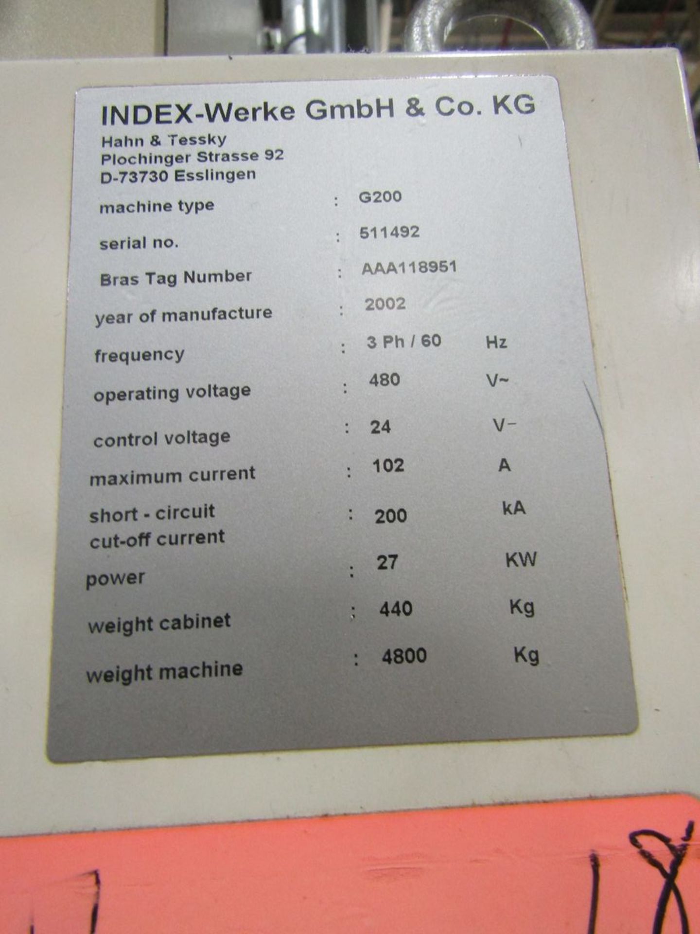 2002 Index Werke GmbH & Co. G200 CNC Lathe - Image 9 of 11