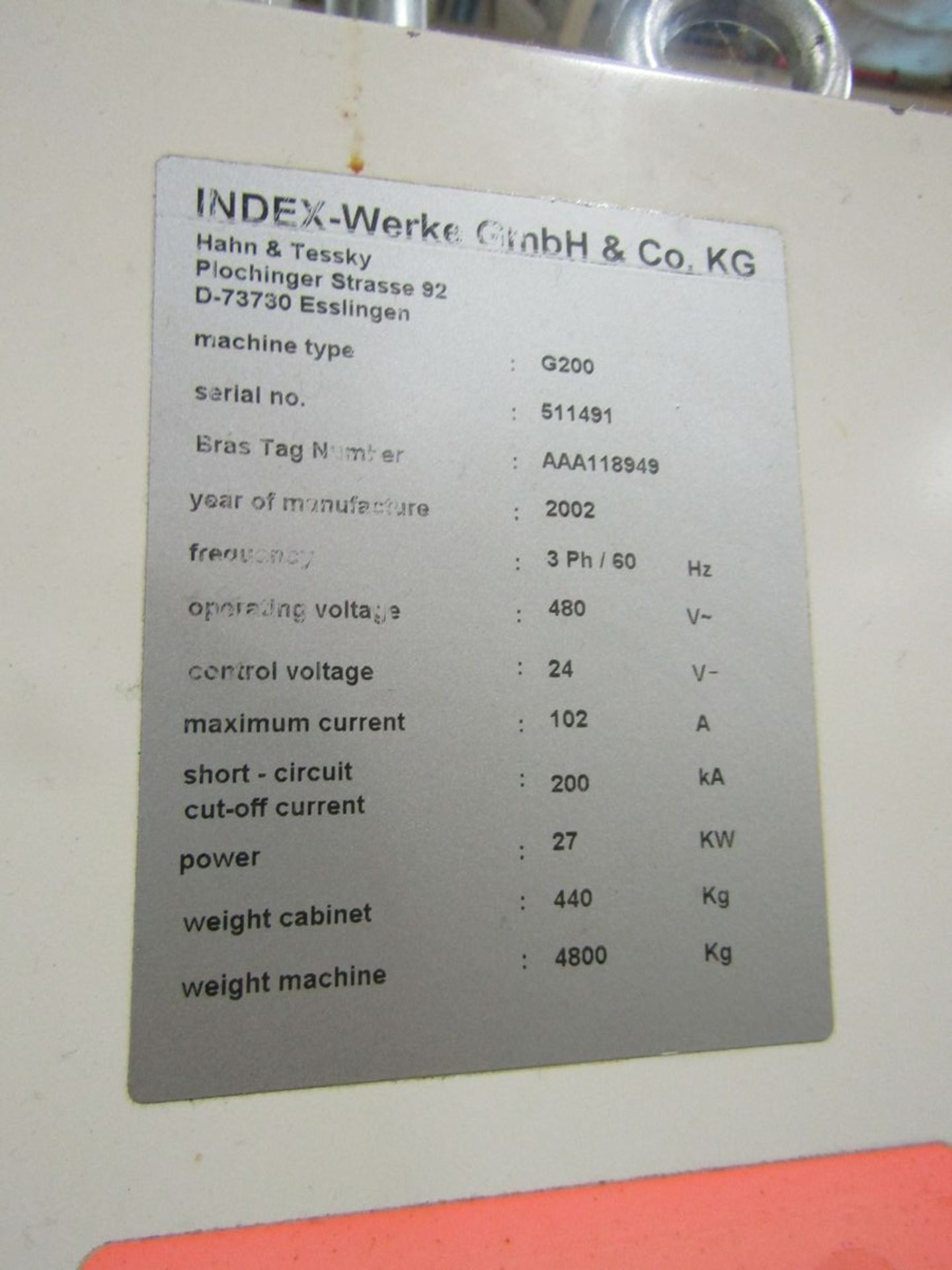 2002 Index Werke GmbH & Co. G200 CNC Lathe - Image 10 of 14