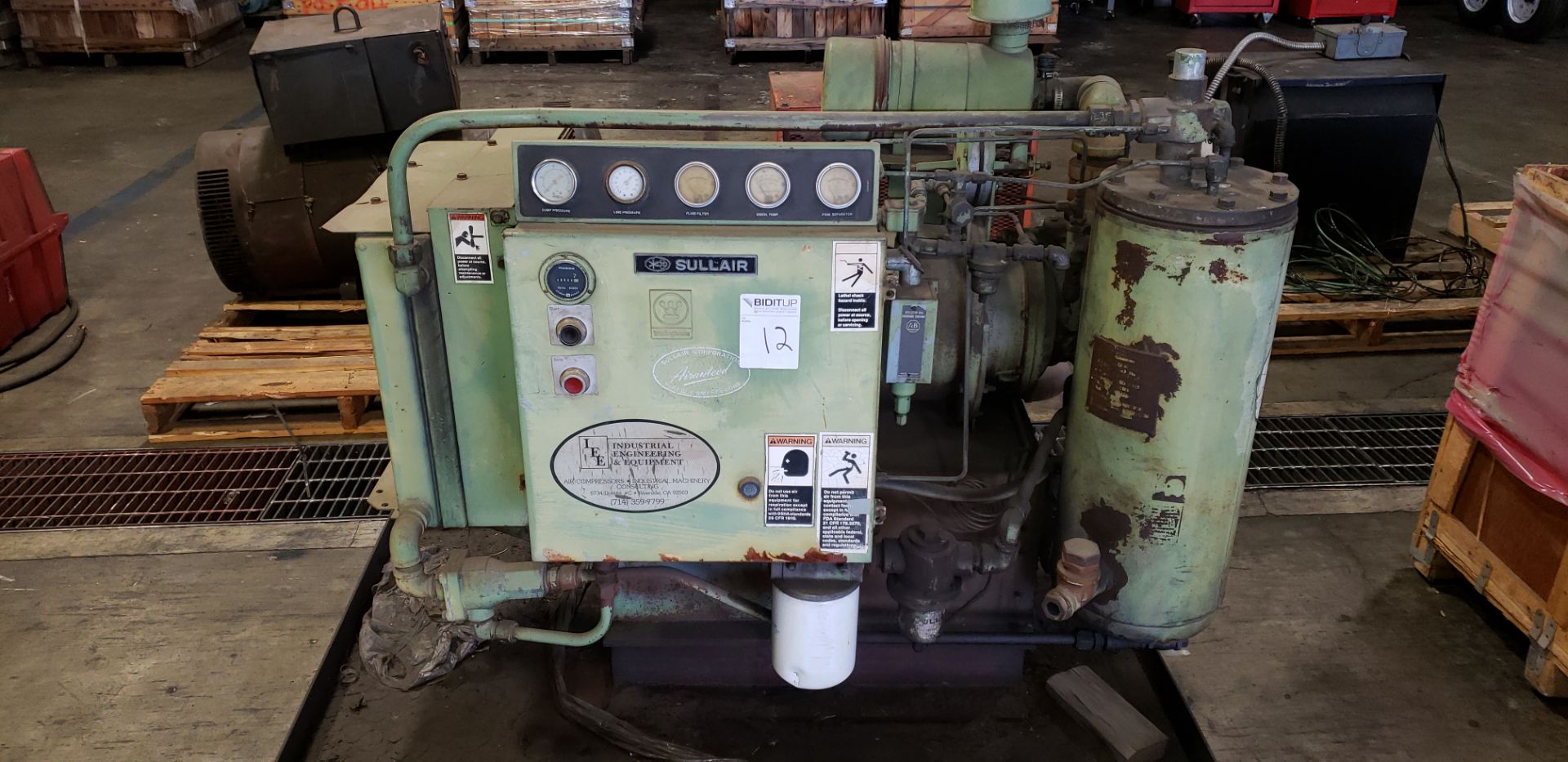 1985 La Grange Products/Sullair, Mdl: 1028-119 25 HP Air Compressor Lincoln Motor, 25HP, RPM-1750,