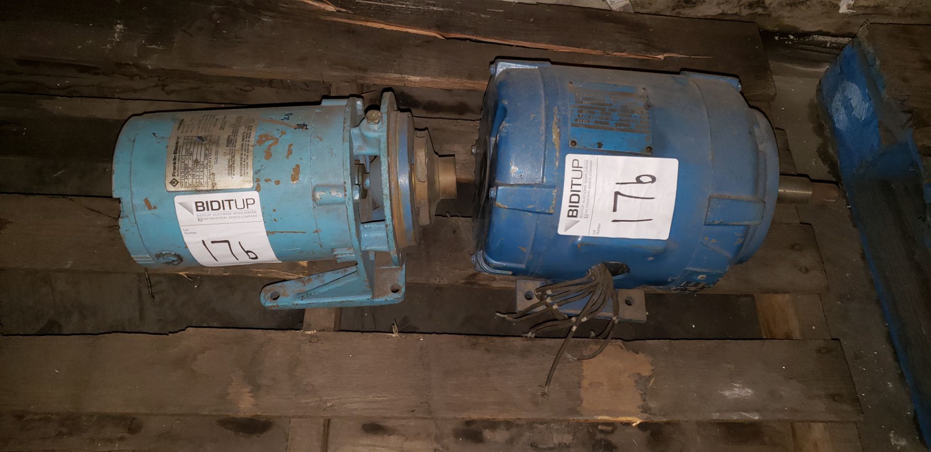 Pump Motors (1) Century 5HP, RPM-3500, V-230/460, AMPs-13.8/6.9, HZ 60, 3PH (2) Franklin 1HP, RPM- - Image 2 of 4