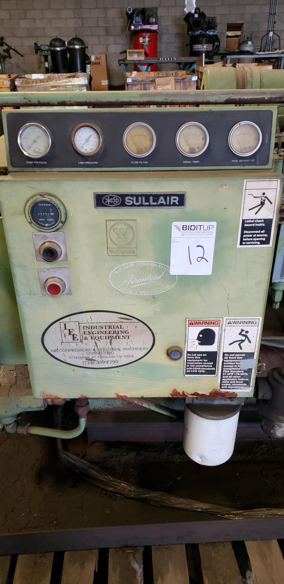 1985 La Grange Products/Sullair, Mdl: 1028-119 25 HP Air Compressor Lincoln Motor, 25HP, RPM-1750, - Image 2 of 8