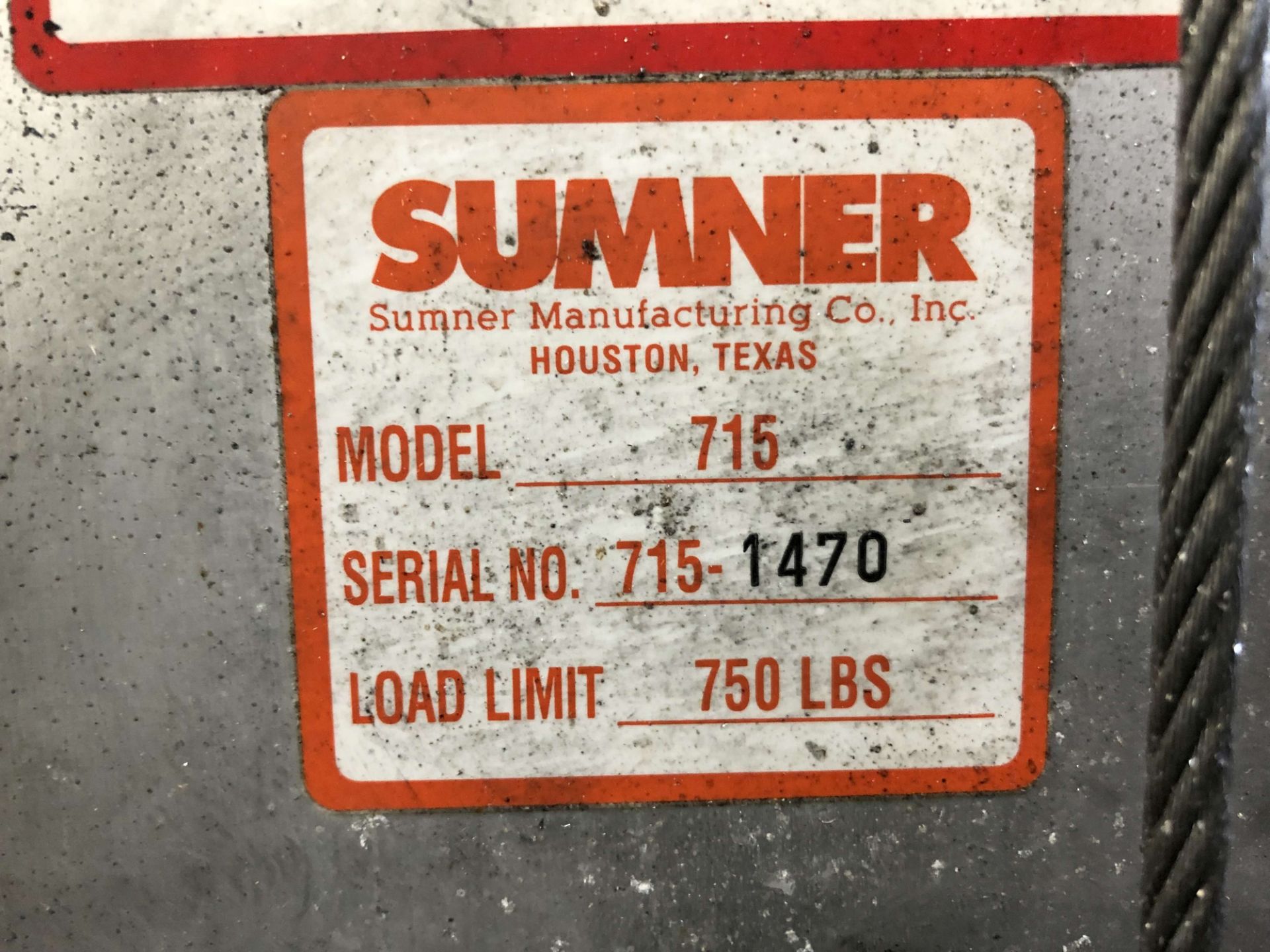 Sumner 750 Lb. Cap Contractor Lift, Model 715, S/N 715-1470 - Image 2 of 2