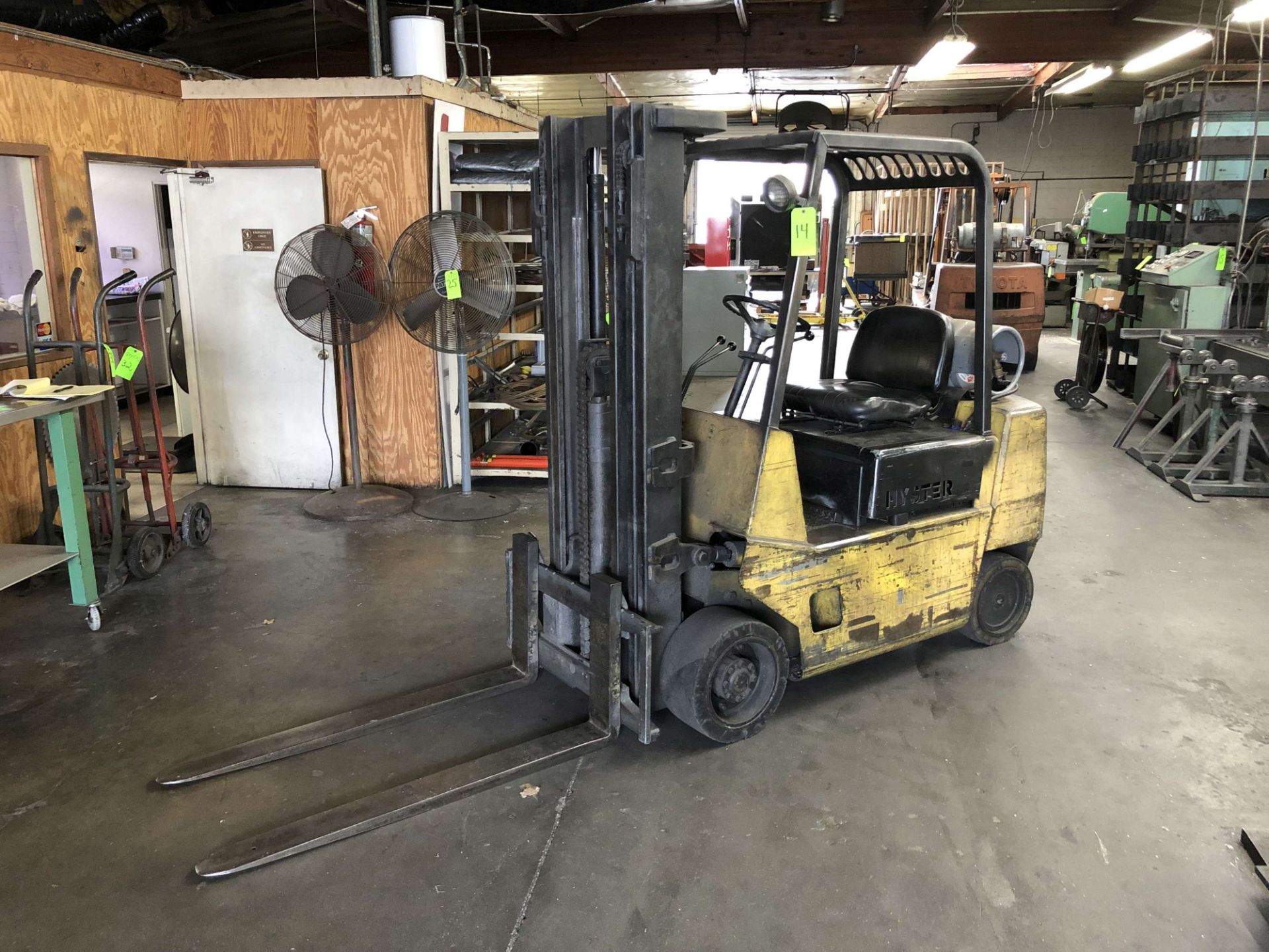 Hyster 5,200 Lb. Cap. Propane Forklift, 3-Stage Mast, 187" Max Load Height, No Side Shift, Solid