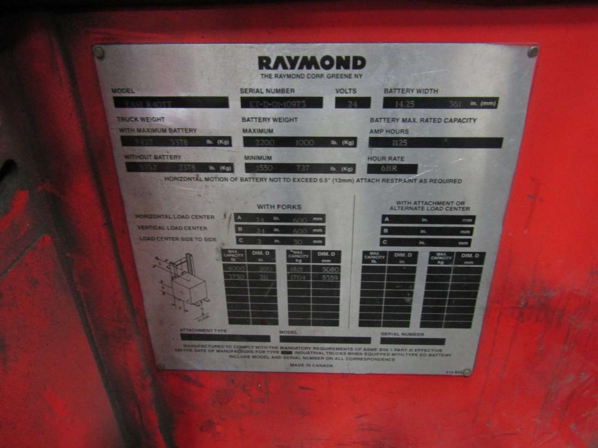 Raymond R40TT Stand up Electric Reach truck Single Mast - Image 3 of 3