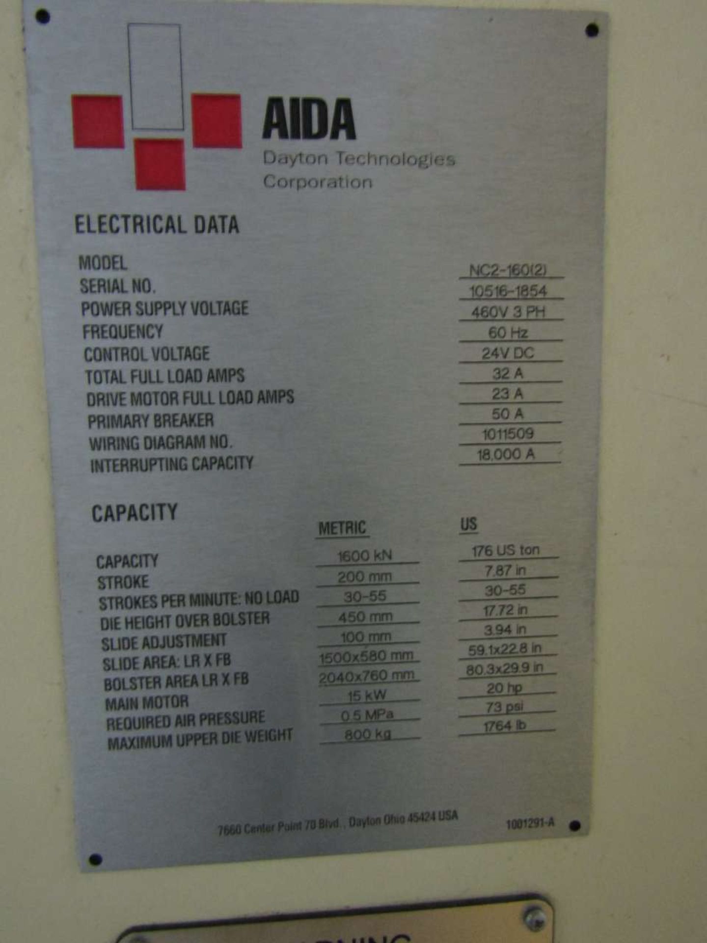 2000 Aida NC2-160 (2) 2 Point Gap Frame Stamping Press 176 Ton - Image 4 of 4