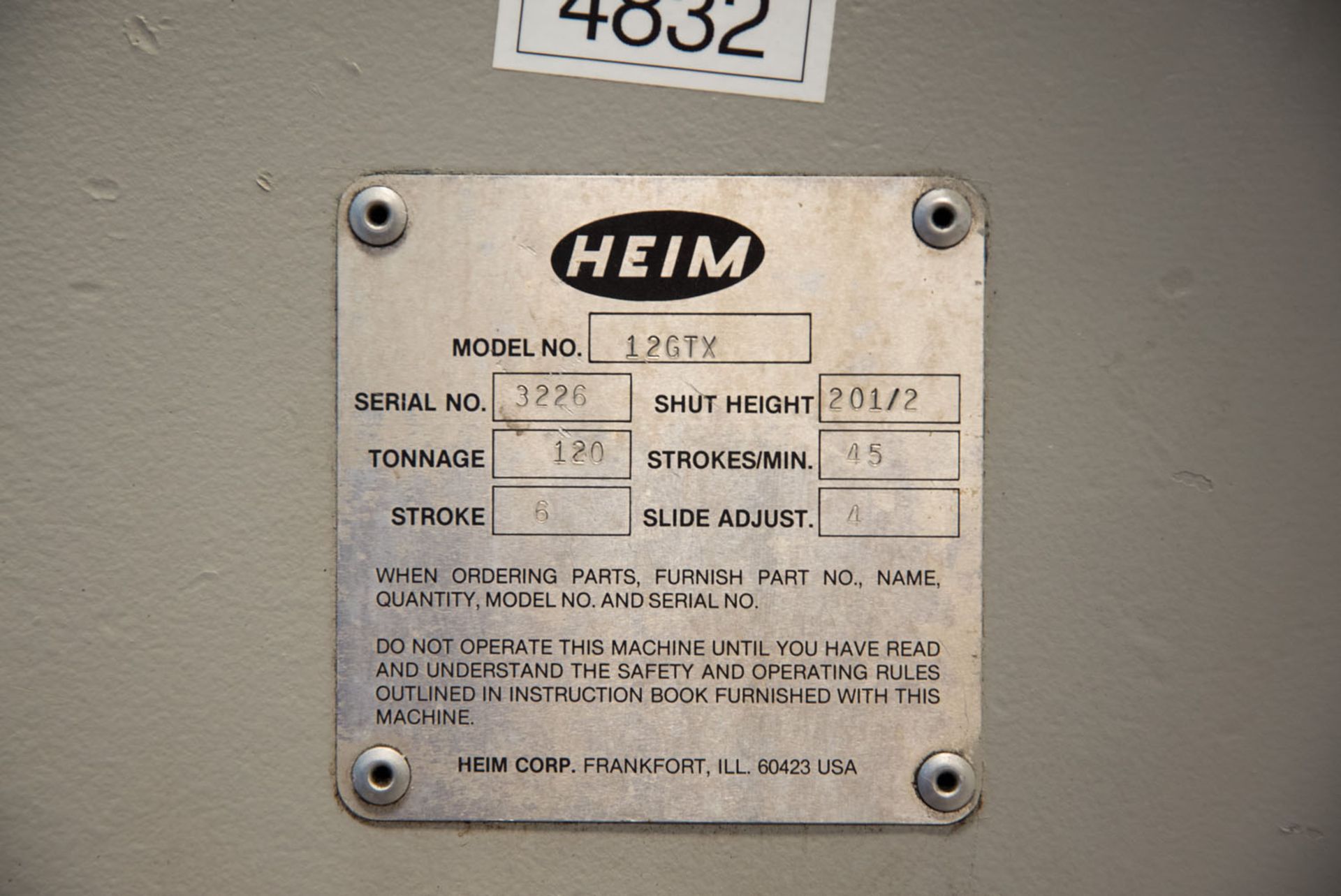 120-Ton x 40" x 30" Heim 12GTX Gap Frame Punch Press 6" Stroke - Located In: Huntington Park, CA - Image 15 of 20