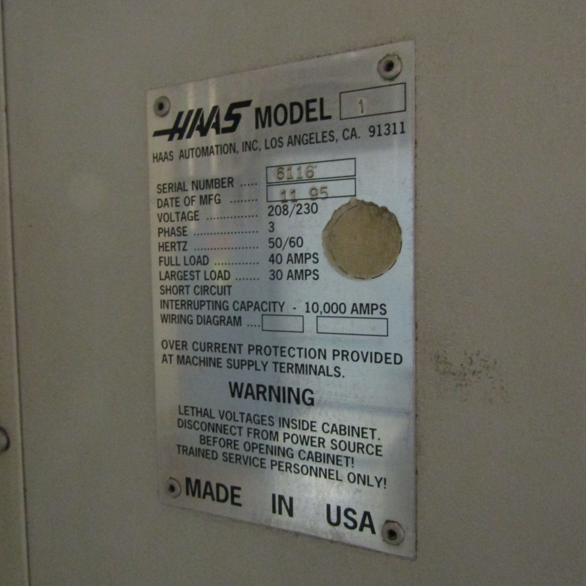 1995 Haas, Mdl: VF-1 Vertical Machining Center 20 ATC, 14" x 26" T-Slotted Table, 8" Kurt II Machine - Image 8 of 8