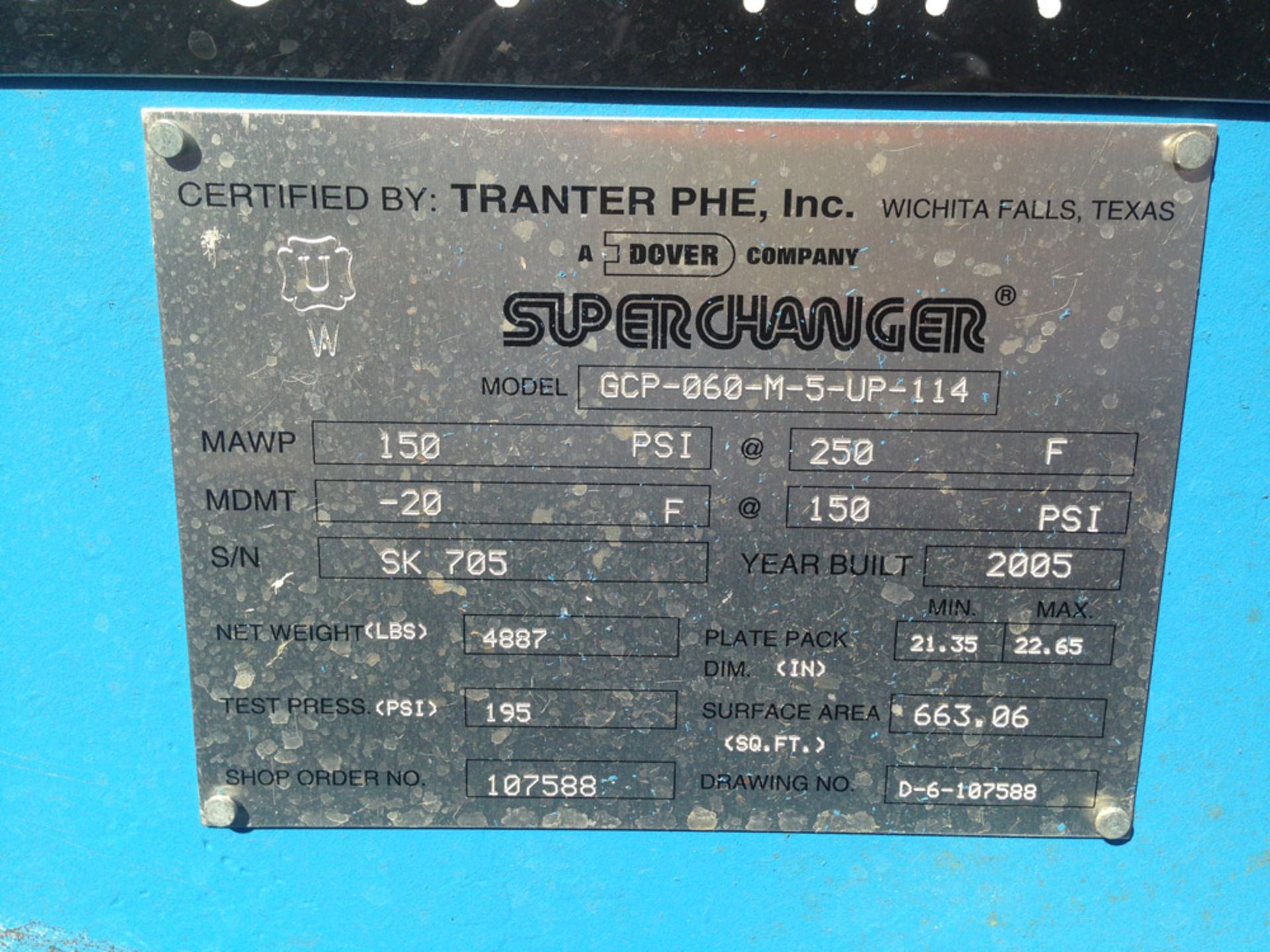 Tranter Dover Super Changer Heat Exchanger 150 PSI @ 250 Degree Plate Type - Located In: - Image 3 of 13