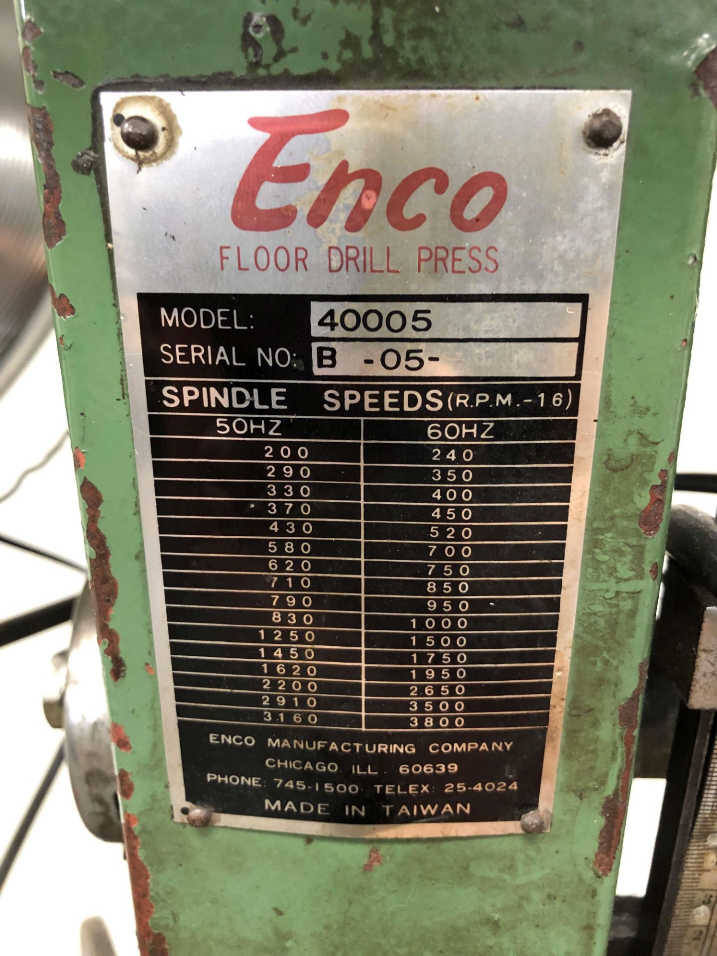 Enco 17" Floor Drill Press, Model 40005, 1/2 HP Motor, S/N B-05- - Image 2 of 2