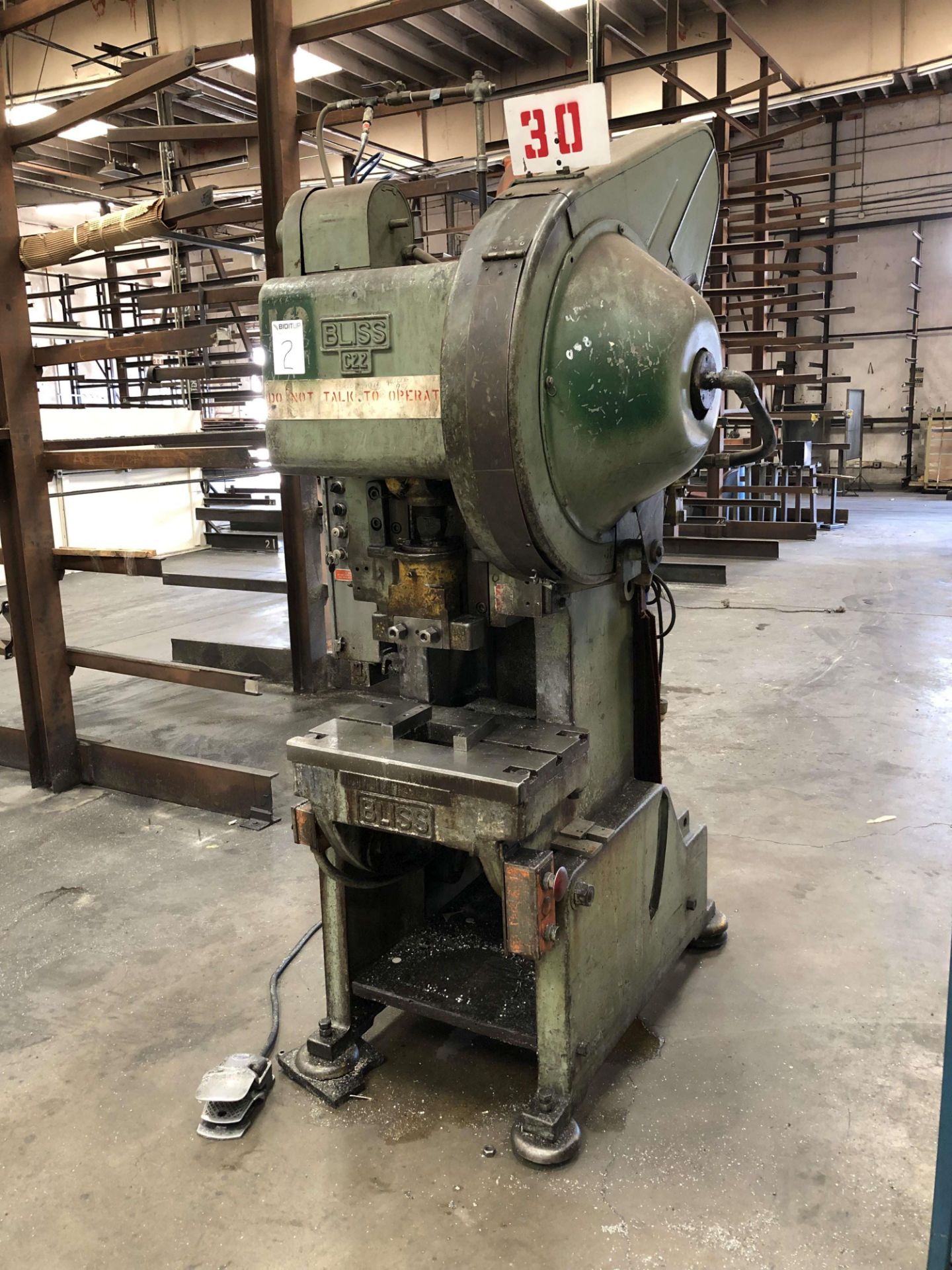 Bliss 22 Ton OBI Punch Press, Model C22, 2-1/4" Slide Adjustment, 2-1/2" Stroke, 9-1/4" Shut Height, - Image 2 of 3