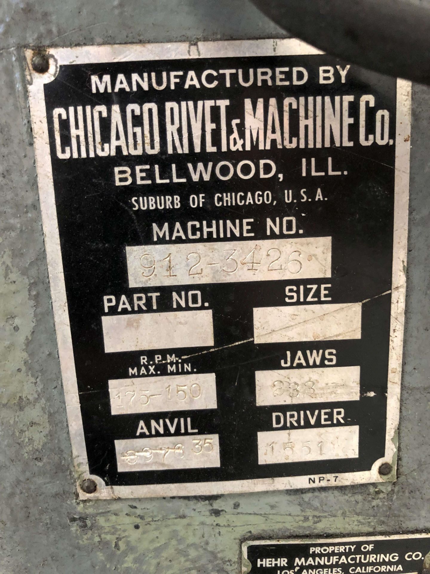 Chicago Model 912 Riveter, 12" Throat, 175-500 RPM, S/N 912-3426 - Image 2 of 2