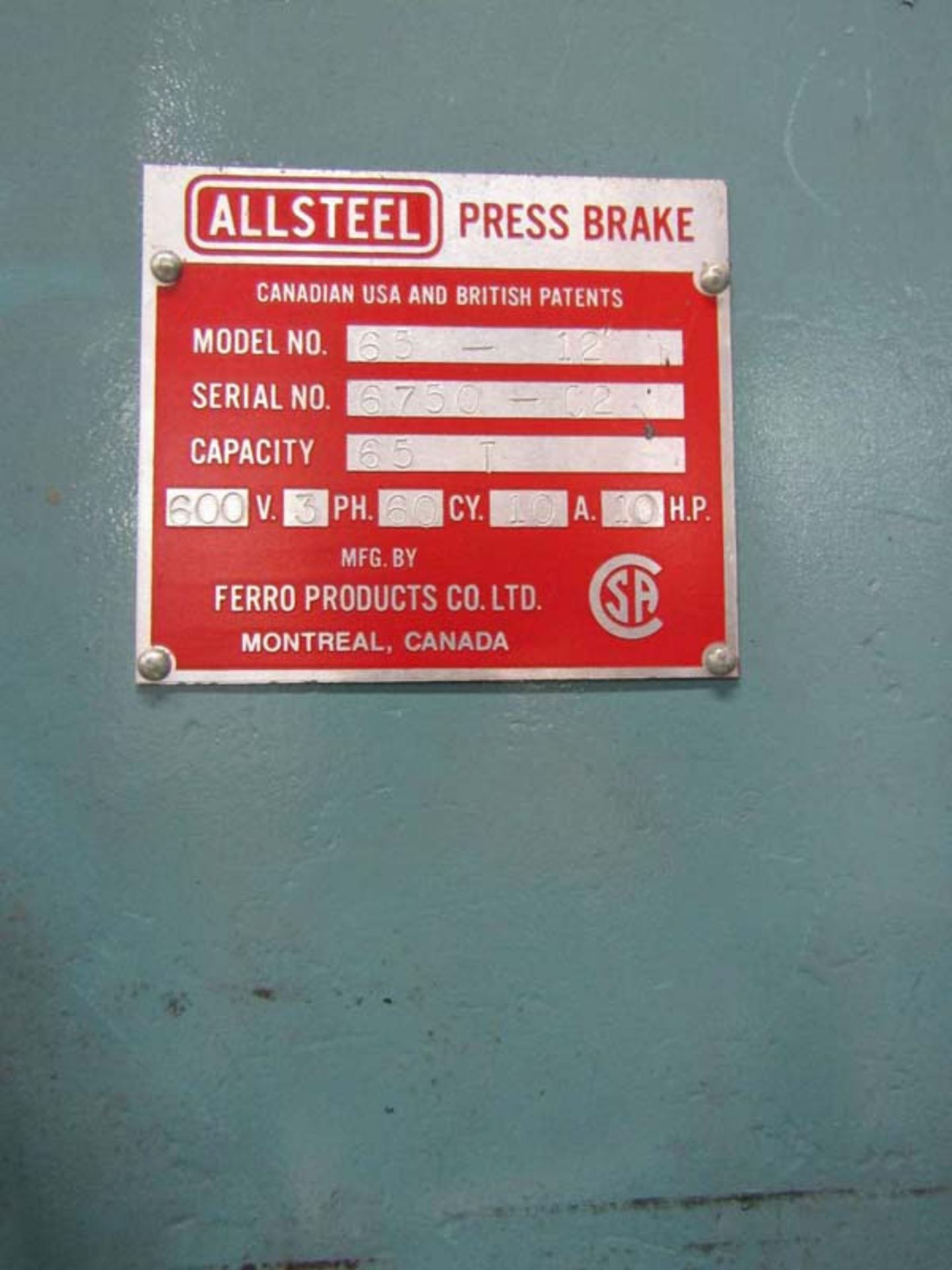 Allsteel CNC 2 Axis Hyd. Press Brake, 65-Ton x 12' - Located In Painesville, OH - 8453 - Image 3 of 3