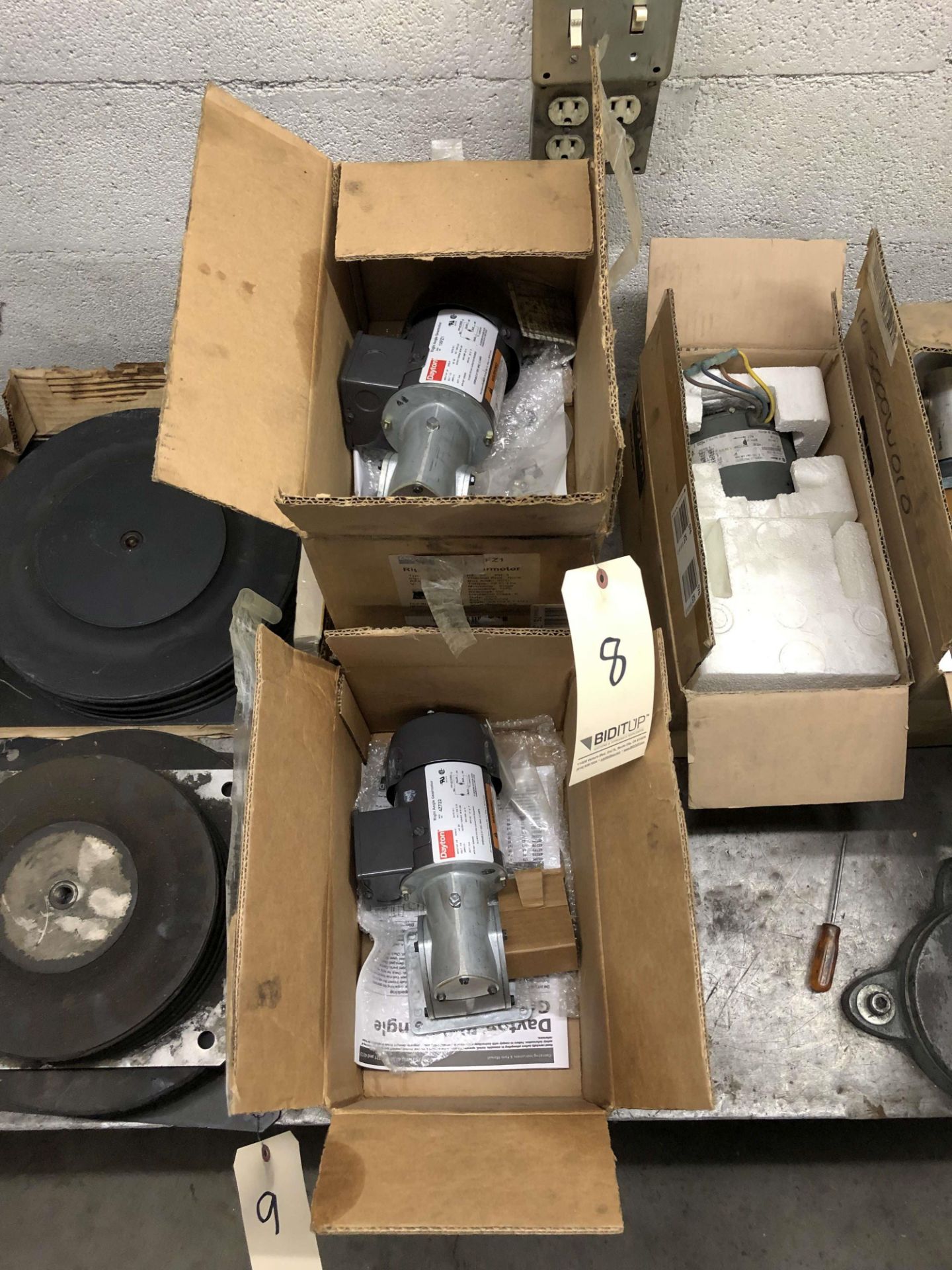 (2) Dayton 1/8 HP Right Angle Gearmotors (Model 1XF21) & (1) Dayton 1/8 HP Right Angle Gearmotor (