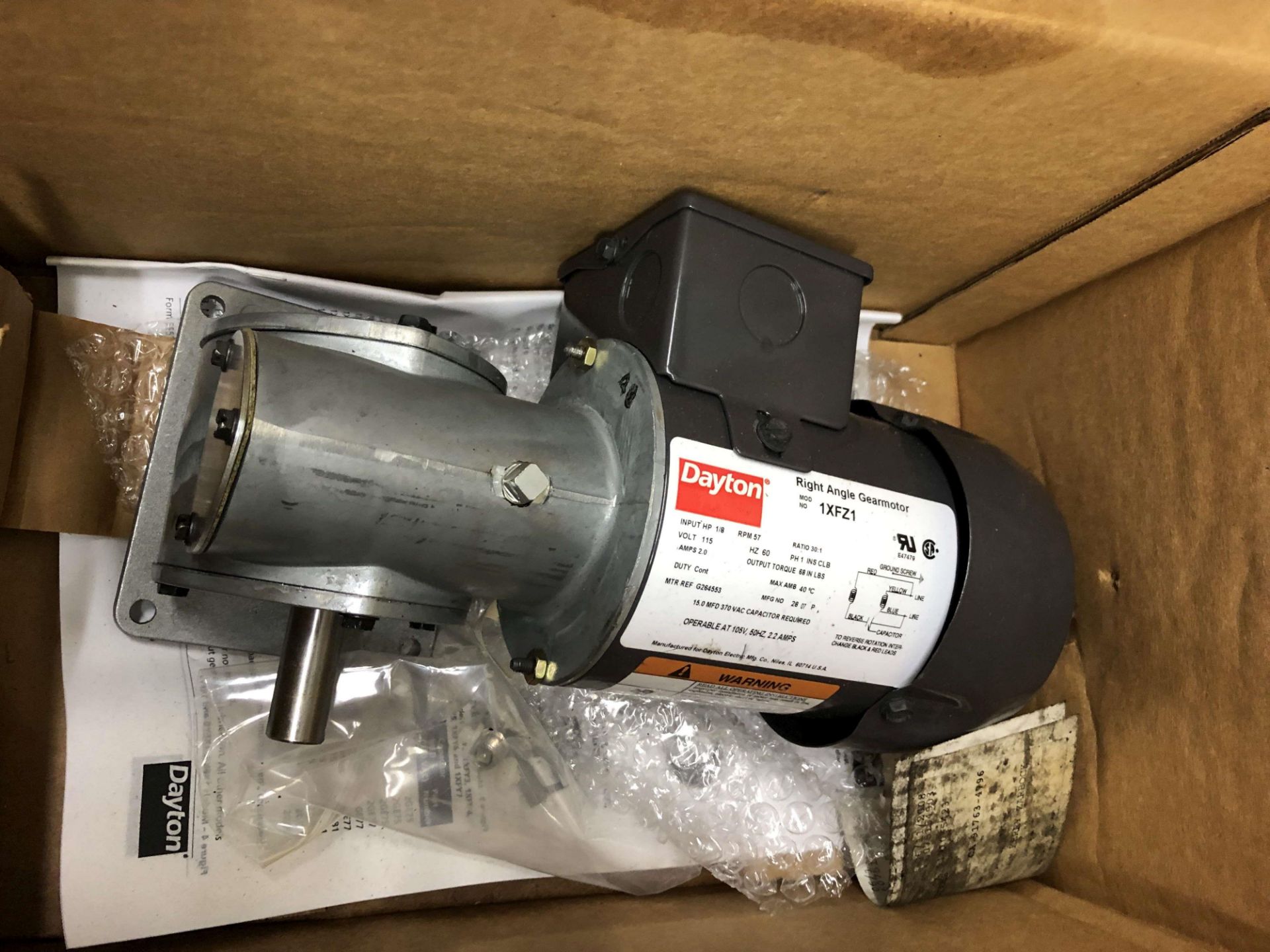 (2) Dayton 1/8 HP Right Angle Gearmotors (Model 1XF21) & (1) Dayton 1/8 HP Right Angle Gearmotor ( - Image 3 of 3