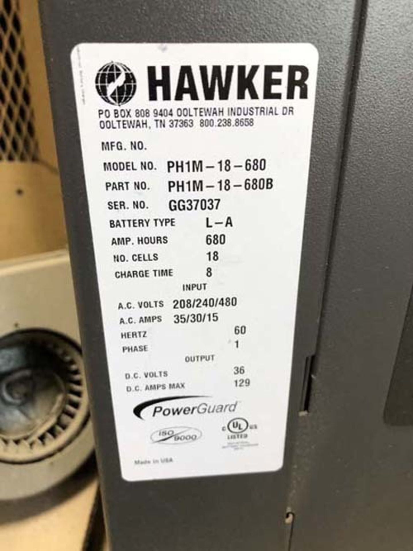 Hawker Battery Charger, 36 Volt, Mdl: PH1M-18-680, S/N: GG37037, Located In: Huntington Park, CA - Image 2 of 2