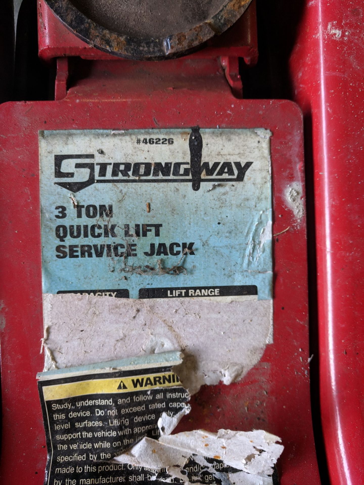 Lift Jacks (1) Quick Lift Service Jack, 3 Ton, Mfg.: Strongway; (1) Air Floor Jack, Mfg.: Torin - Image 3 of 3