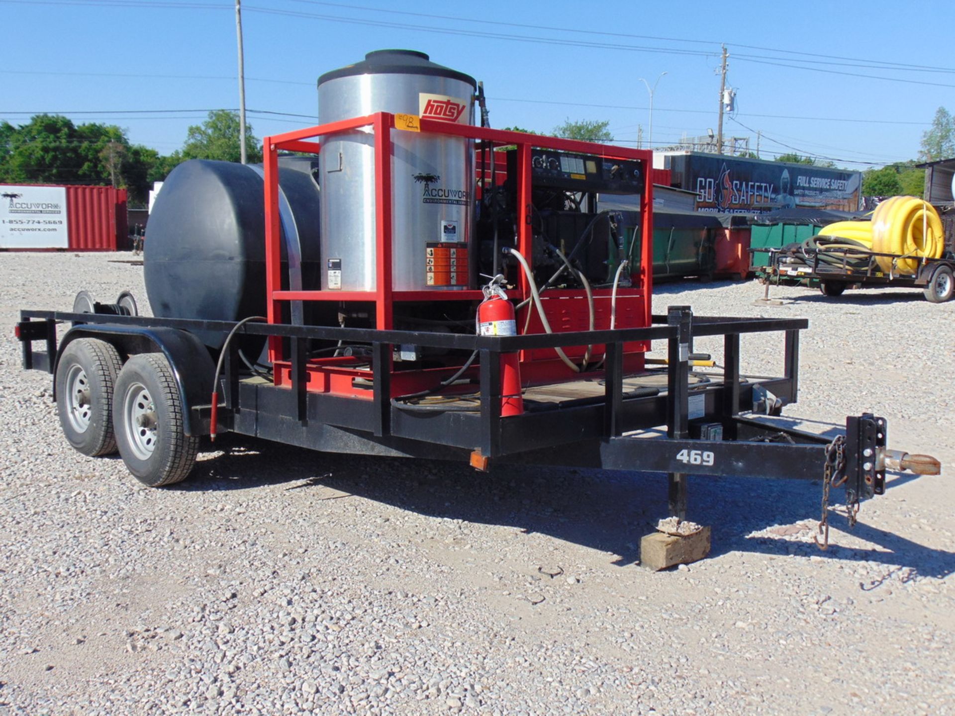 2011 Hugh Utility 16' T/A Utility Trailer Hotsy 2,500 PSI 9.5 GPM Pressure Washer (655 Hours), Water