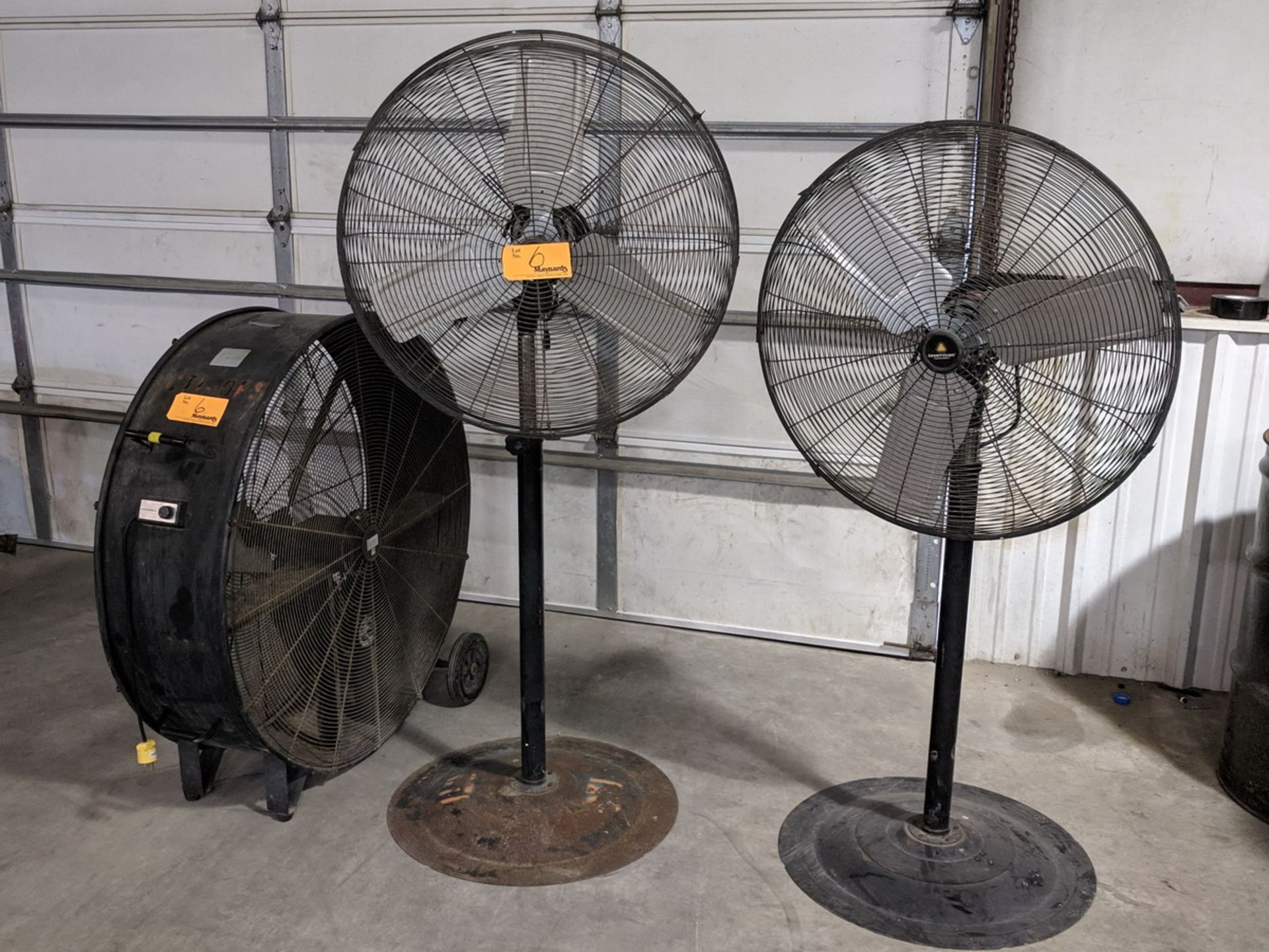 Fans (2) 30" Adjustable Pedestal Fans,120VAC, 60HZ, 240W, Mfg: County Line; (1) 42" Drum Fan,