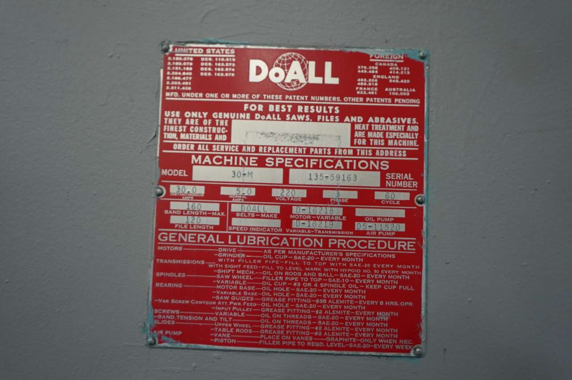 Do-All 30-M Vertical Band Saw - Image 5 of 8