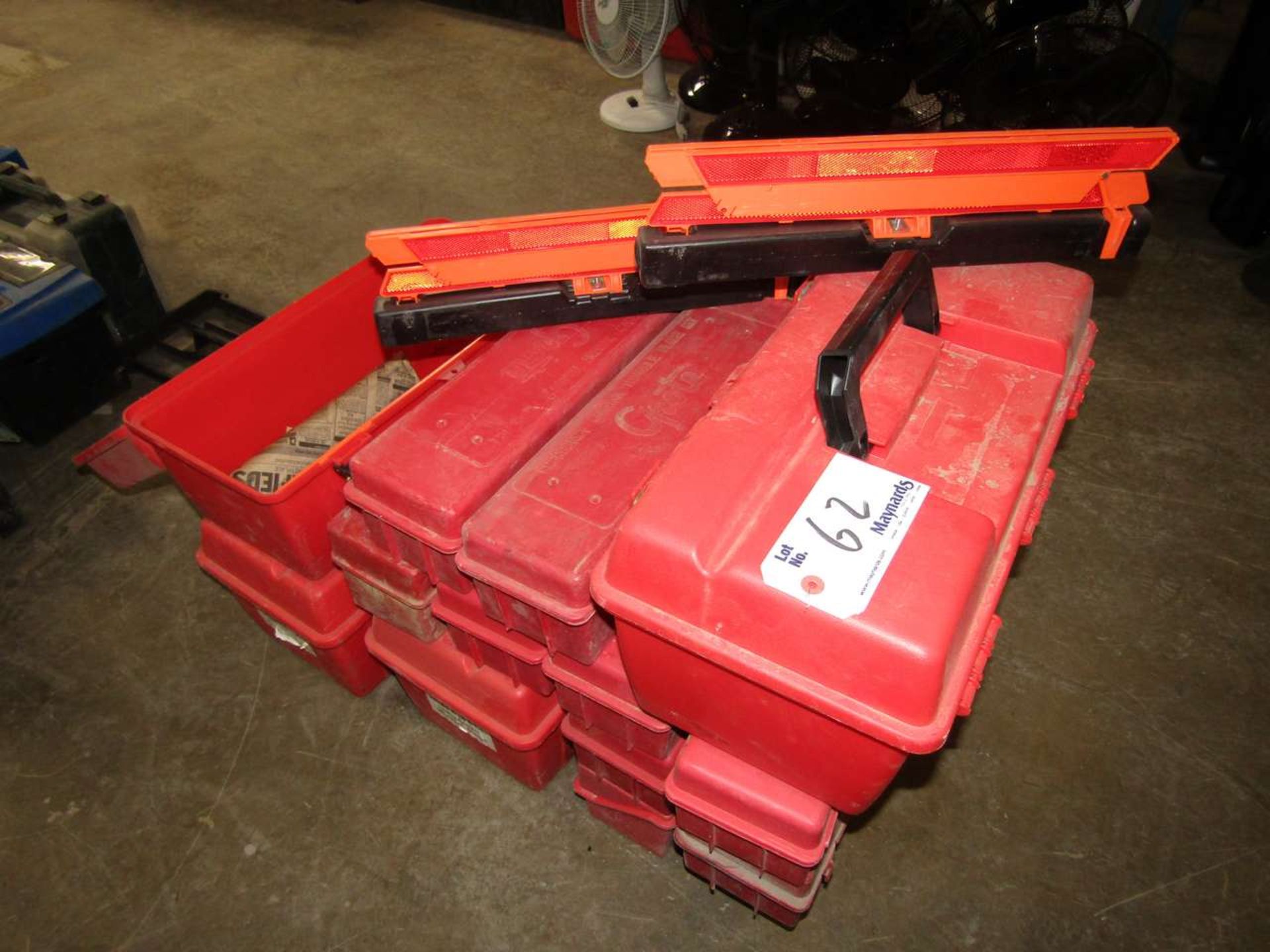 Approx.: 14 Red Plastic Tool Boxes With Reflectors