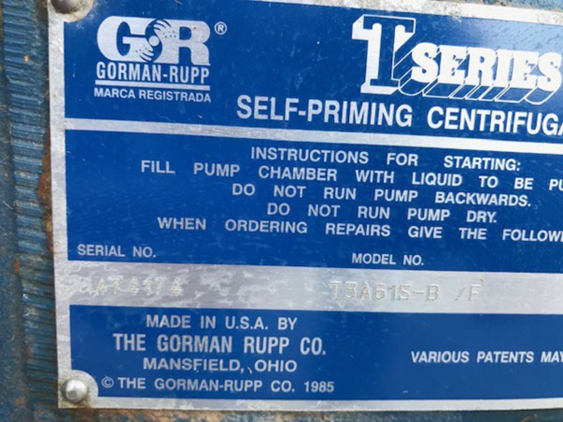 Gorman Rupp Model, T3A61S-B / F Pump, C/I Casing, S/S Impeller And Rotor, 3" Suction, 3" - Image 3 of 4