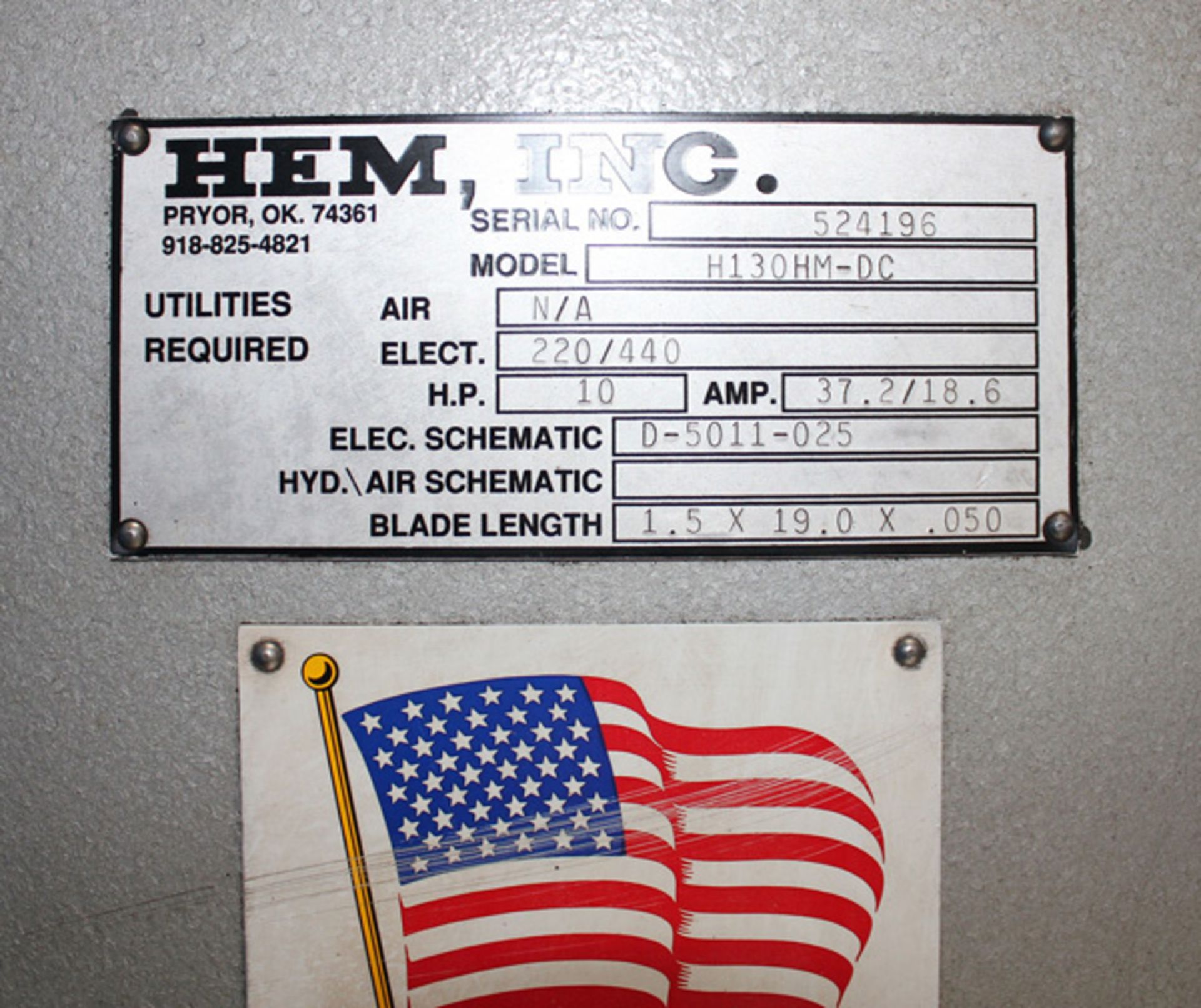 1996 HEM Semi-Automatic Horizontal Bandsaw, 18" x 20", Mdl: H130 HM- DC, S/N: 524196, Located In: - Image 8 of 8