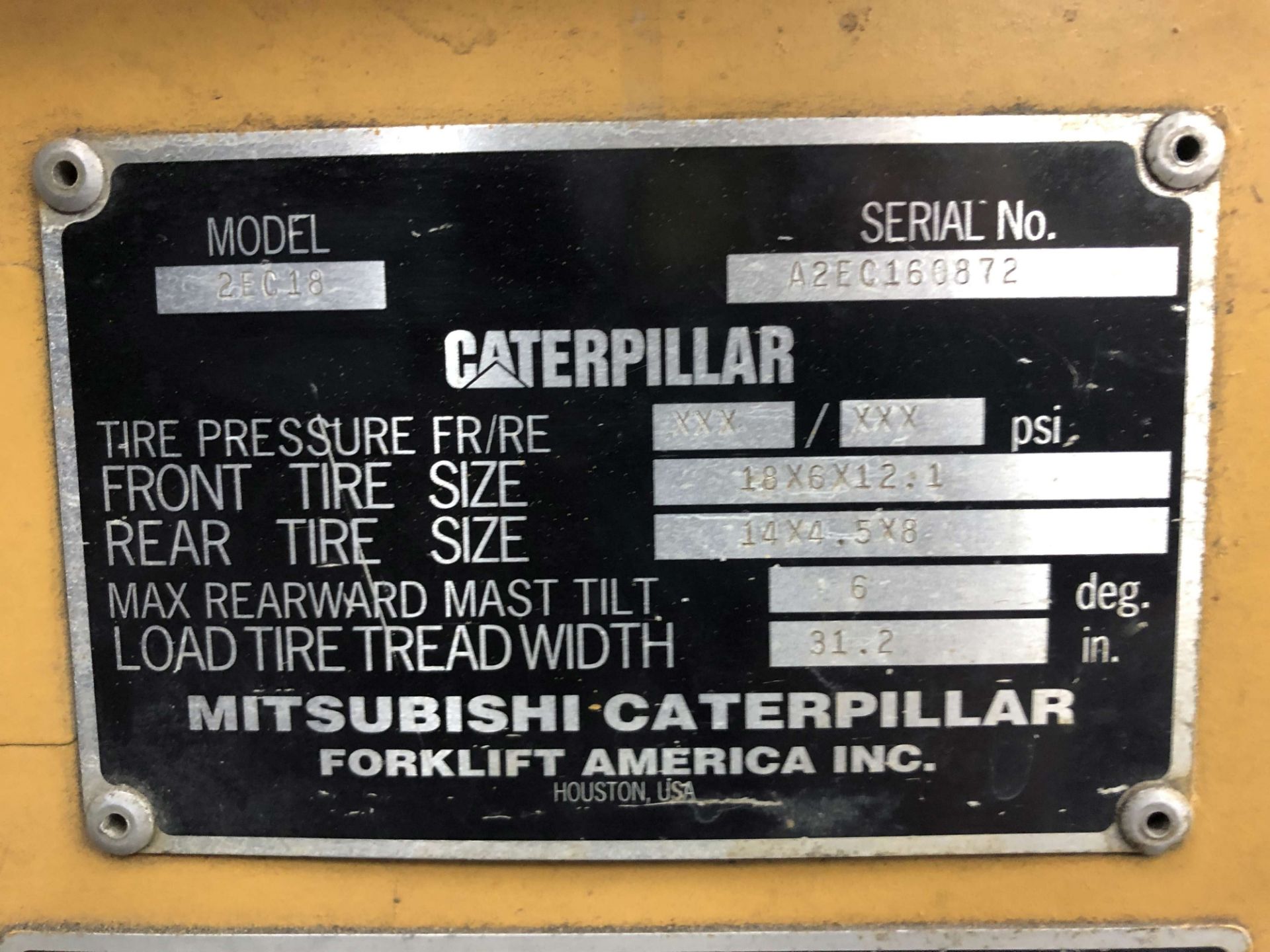 Caterpillar 3,000 Lb. Cap. Electric Forklift, Model 2EC18, 3-Stage Mast, Side Shift, S/N A2EC160872, - Image 4 of 6