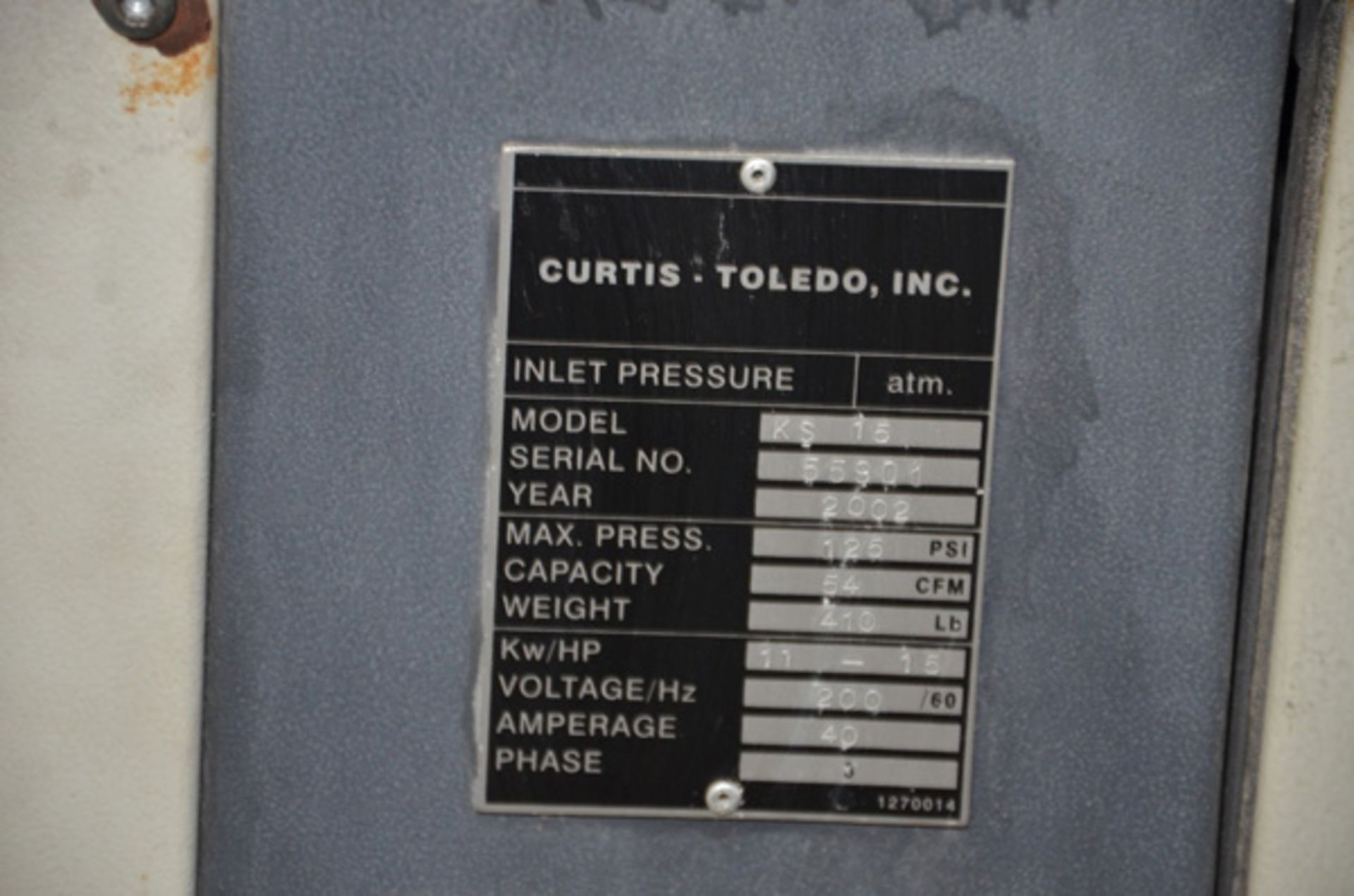 2002 Curtis, Mdl: KS-15 Air Dryer, S/N: 55901, 200 Voltage - Image 5 of 6