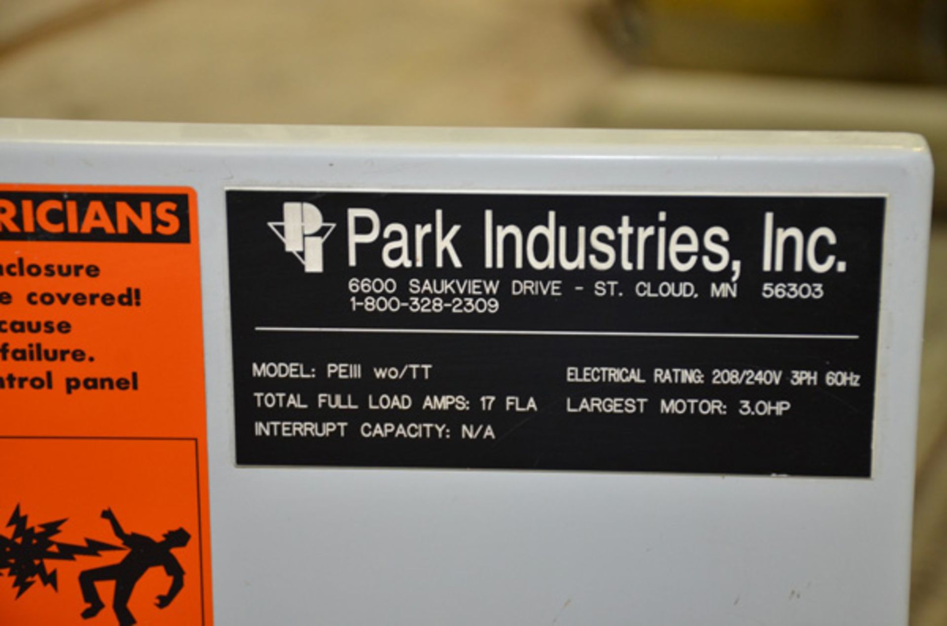 2003 Park Industries, Mdl: Pro-Edge III Stone Edge Machine, S/N: 5-03-1247, 208-240 Voltage, 3 - Image 12 of 13
