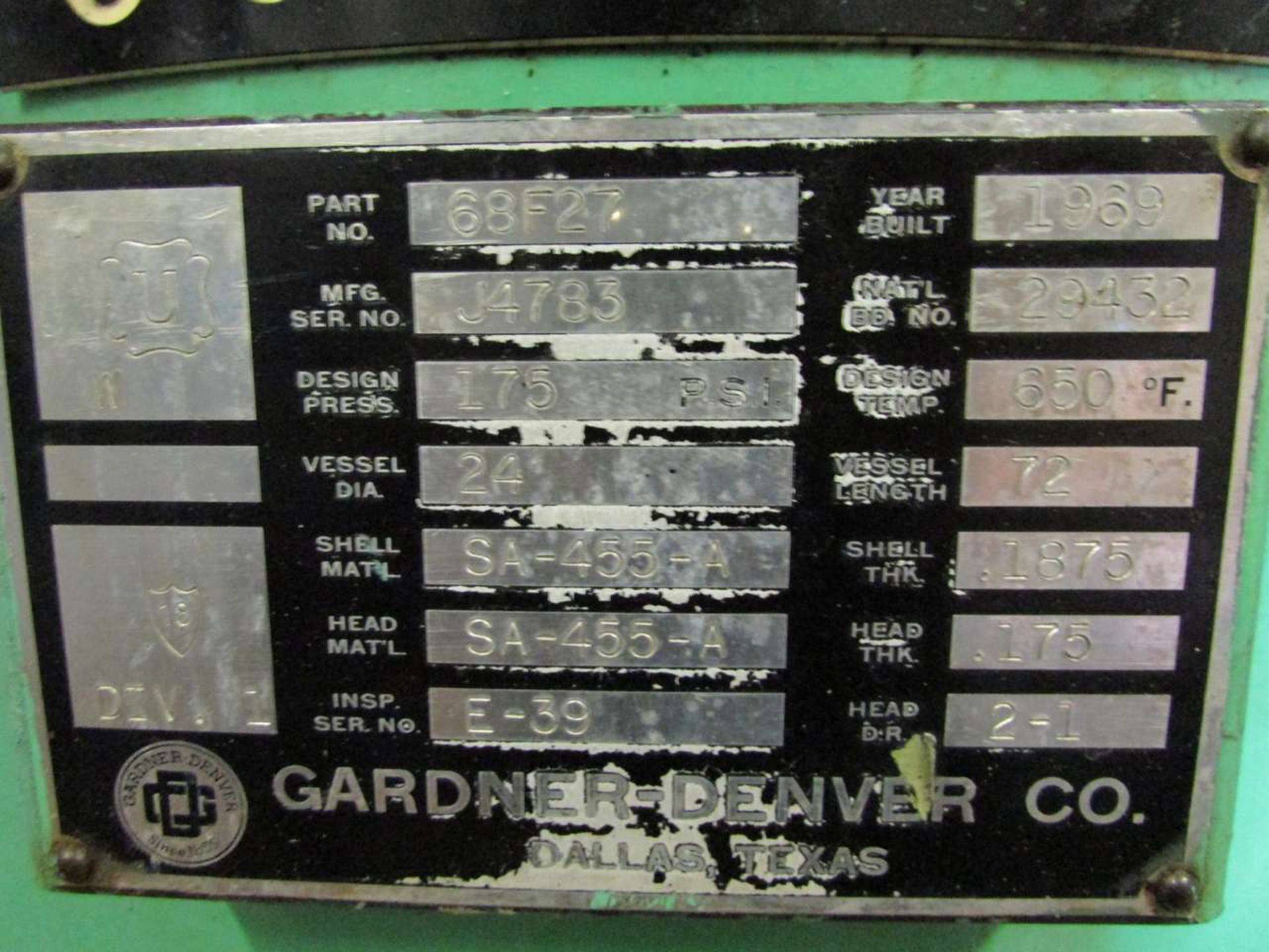 1969 Gardner Denver Compressed Air Receiving Tank - Image 3 of 3