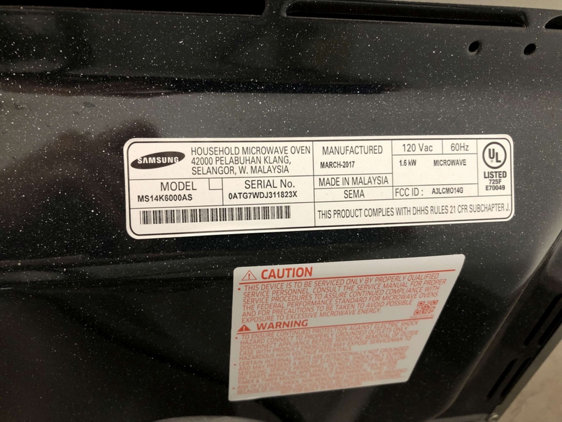 2017 Samsung 1.6 kW Microwave, Model MS14K6000AS - Image 3 of 3