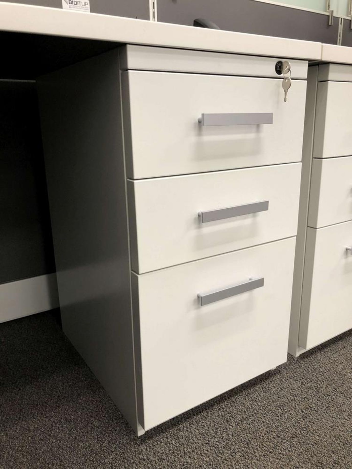 (12) Station Cubicles, w/ Desk & 3-Drawer Lockable Cabinets (All Keys Available) - Image 7 of 9