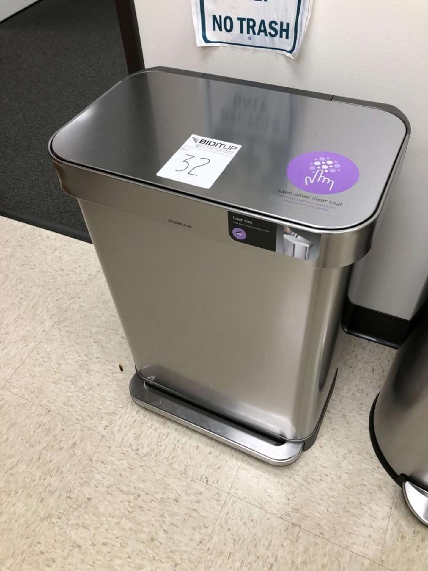 (1) Simplehuman 55-Liter Nano-Silver Clear Coat Brushed S/S Rectangular Liner Rim Step-On Trash Can, - Image 2 of 3