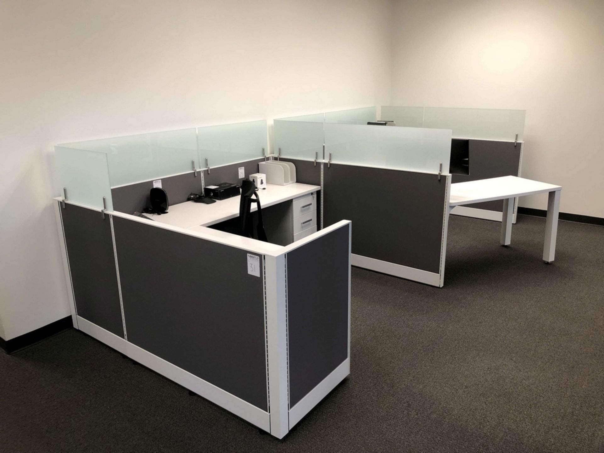 (12) Station Cubicles, w/ Desk & 3-Drawer Lockable Cabinets (All Keys Available) - Image 2 of 9