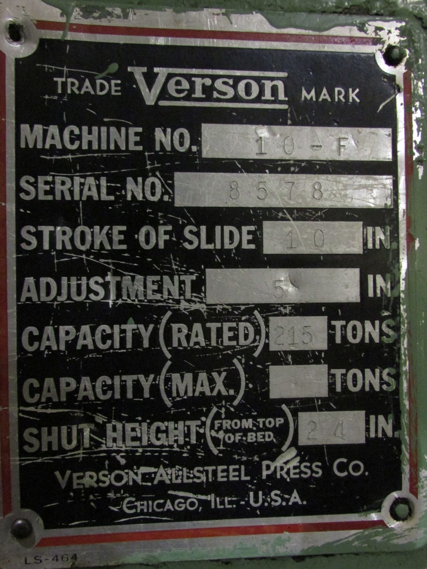 1951 Verson 10F 215-Ton Capacity Open Back Inclinable Press - Image 12 of 12