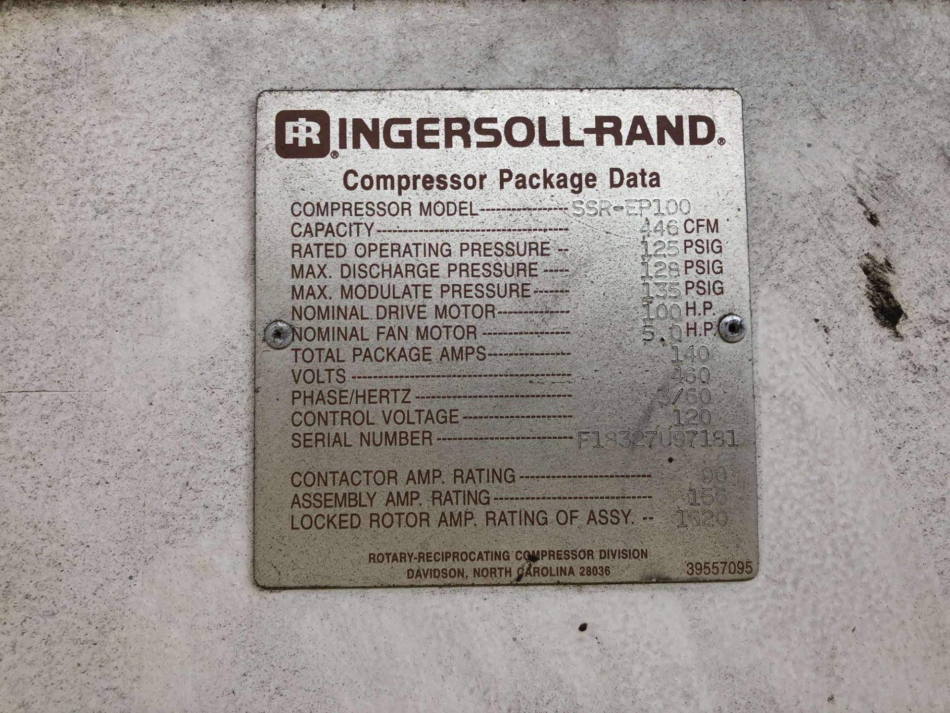 Ingersoll Rand 100 HP Air Compressor, Model SSR-EP100, 446 CFM, 125 PSIG, S/N F18327U97181 [ - Image 5 of 5