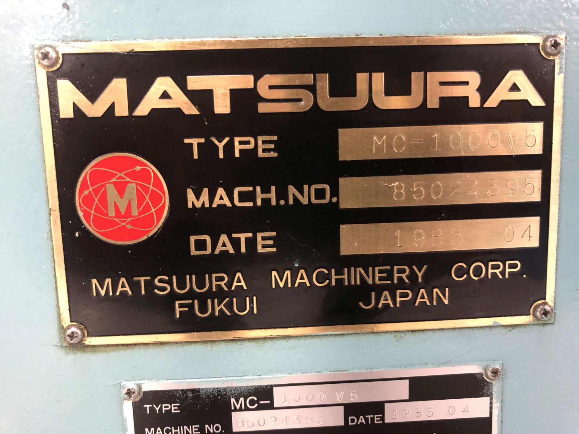 Matsuura MC-1000V Vertical Machining Center (1985), X=41.3”, Y=20”, Z=22”, 3600 RPM, 35 ATC, 19-1/2" - Image 9 of 9