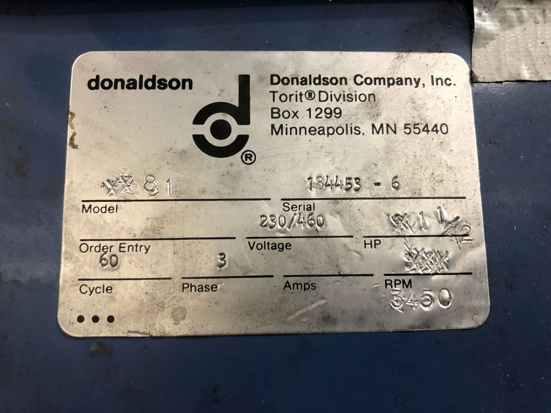 Donaldson Torit 1.5 HP Dust Collector, Model 81, S/N 184453-6 [Located @ 1700 Business Center Drive, - Image 3 of 3