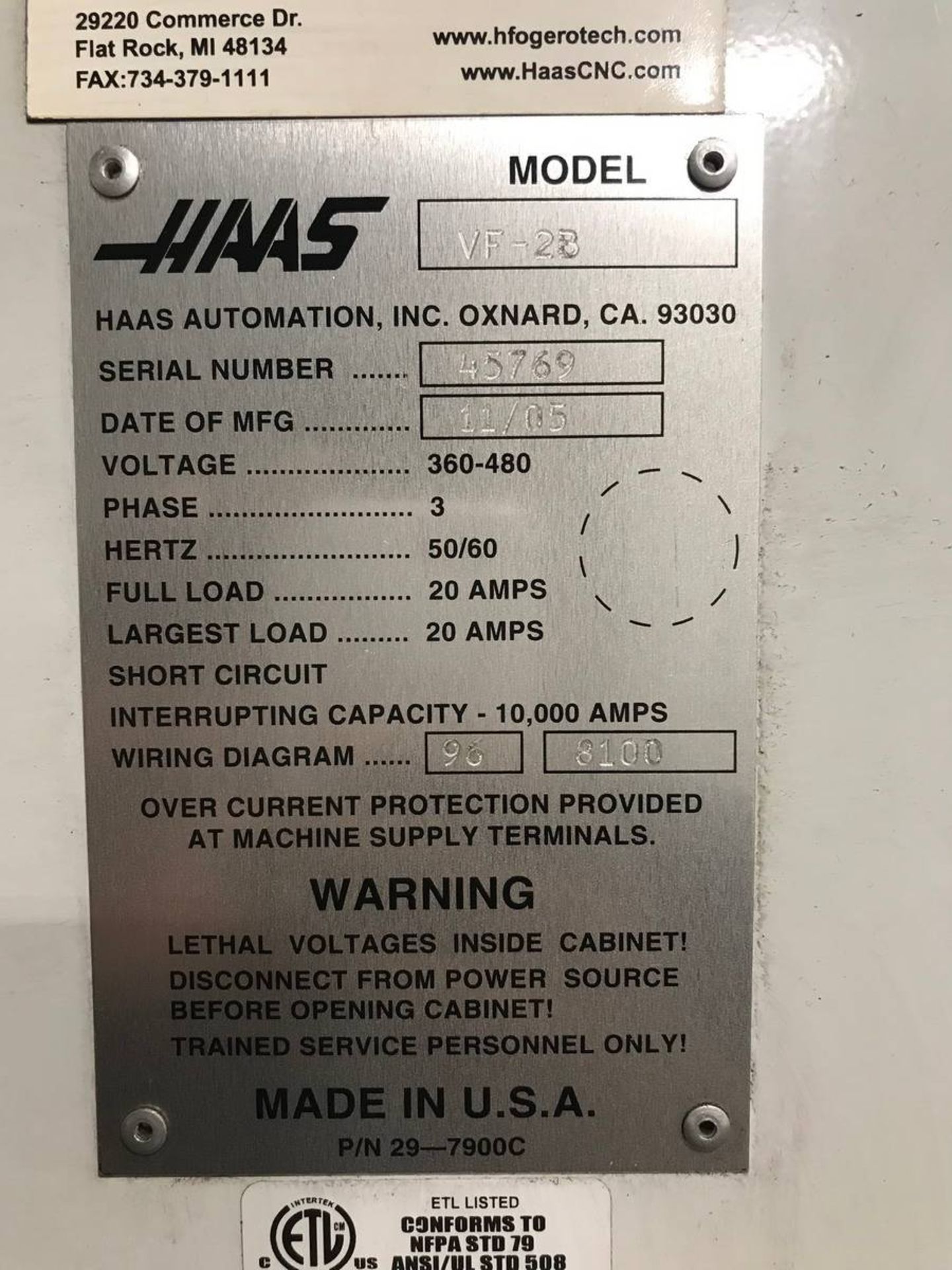 2005 HAAS VF-2B CNC Vertical Machine Center - Image 8 of 8