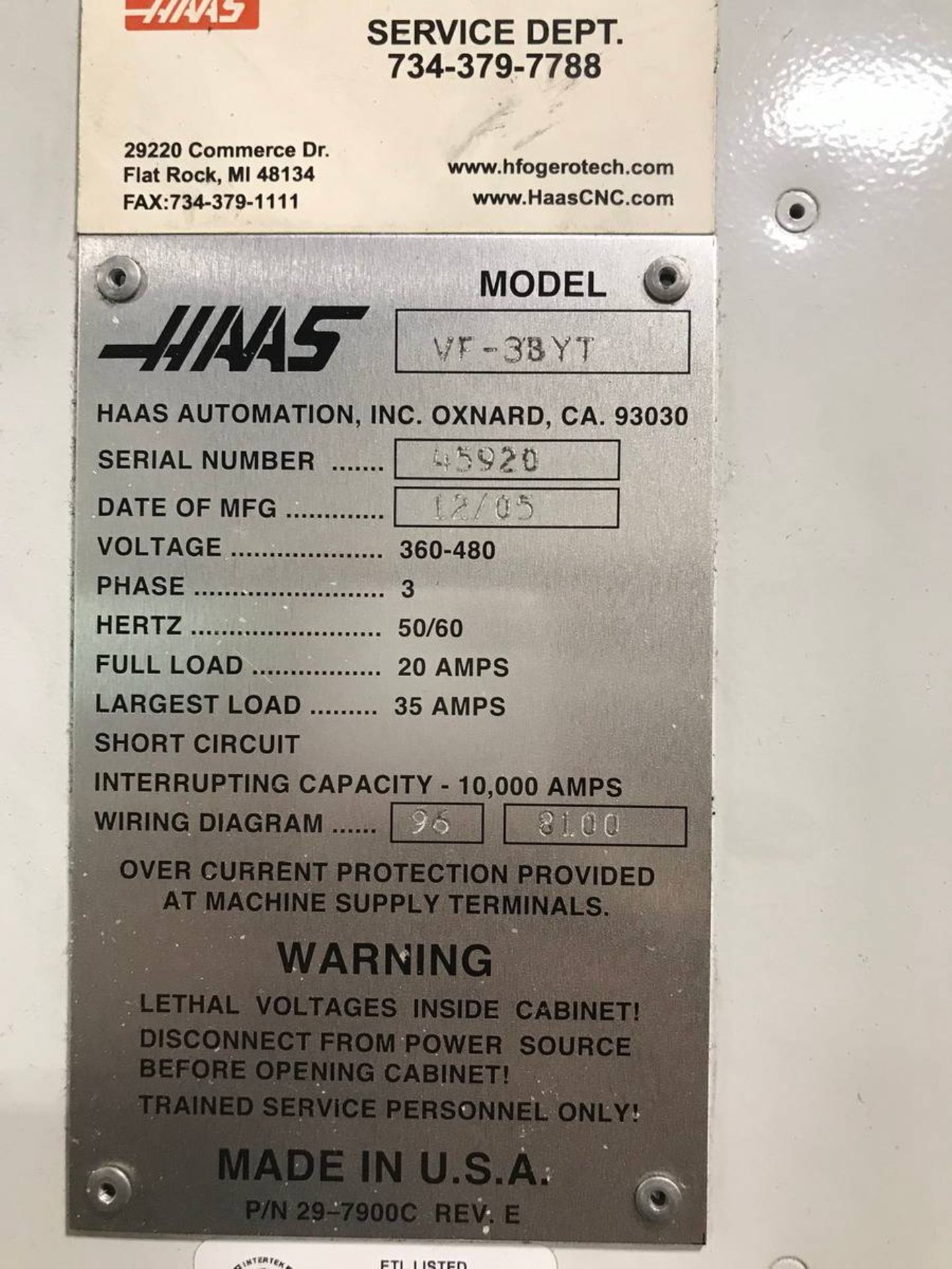 2005 HAAS VF-3BYT CNC Vertical Machine Center - Image 9 of 9