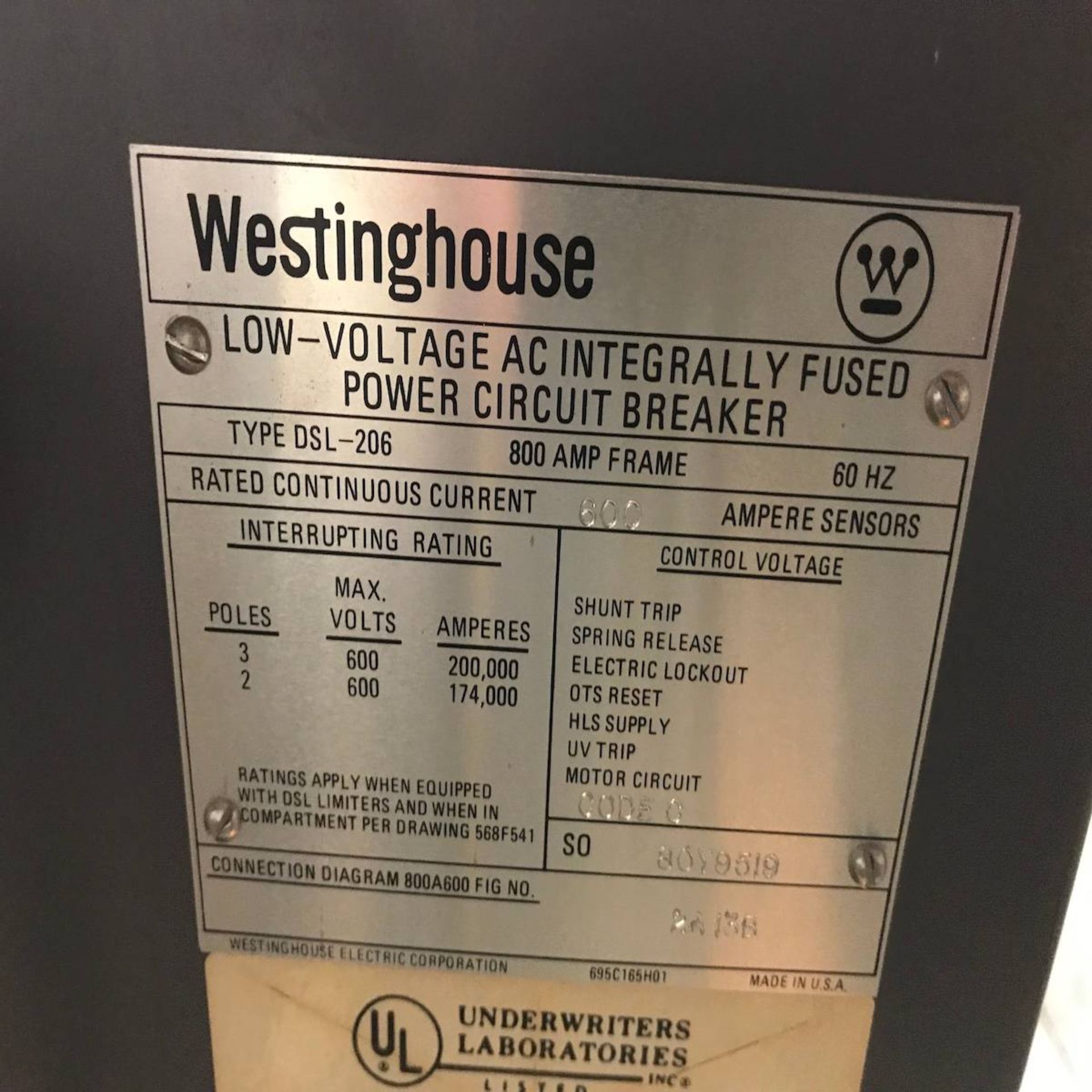 Westinghouse DSL-206 Low Voltage AC Integrally Fused Power Circuit Breaker - Image 3 of 4