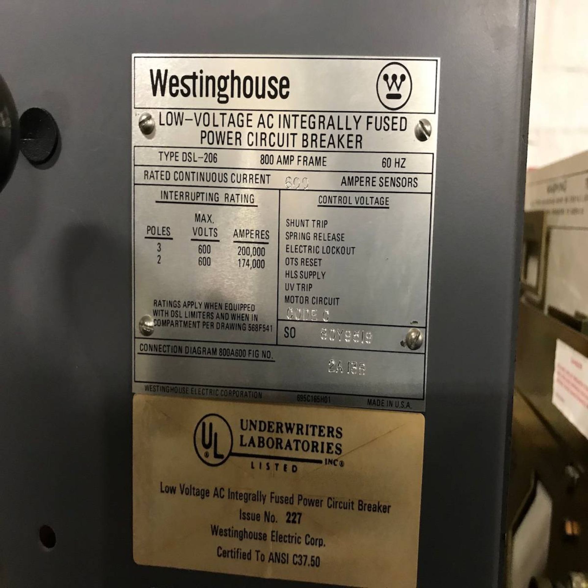 Westinghouse DSL-206 Low Voltage AC Integrally Fused Power Circuit Breaker - Image 3 of 4