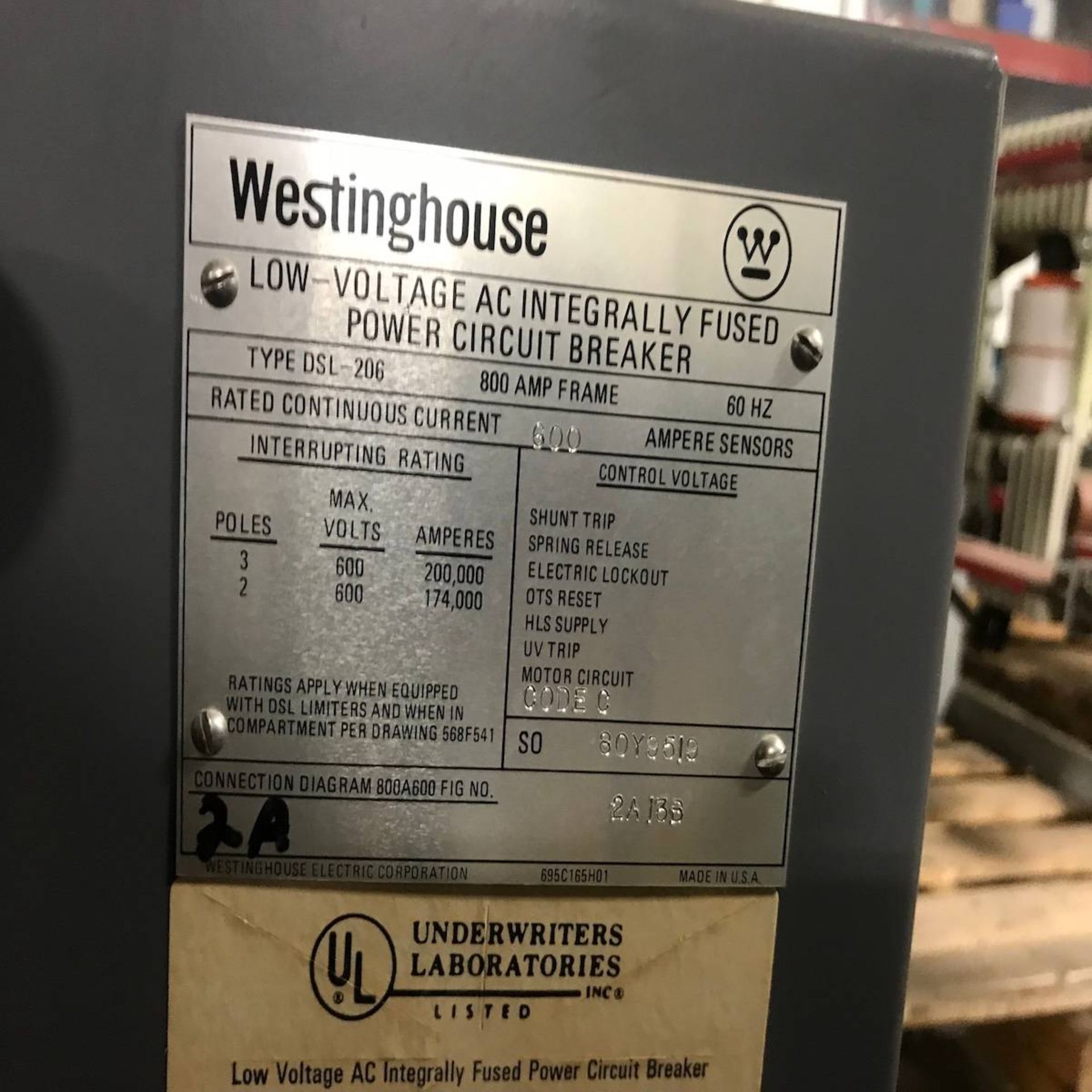 Westinghouse DSL-206 Low Voltage AC Integrally Fused Power Circuit Breaker - Image 4 of 4