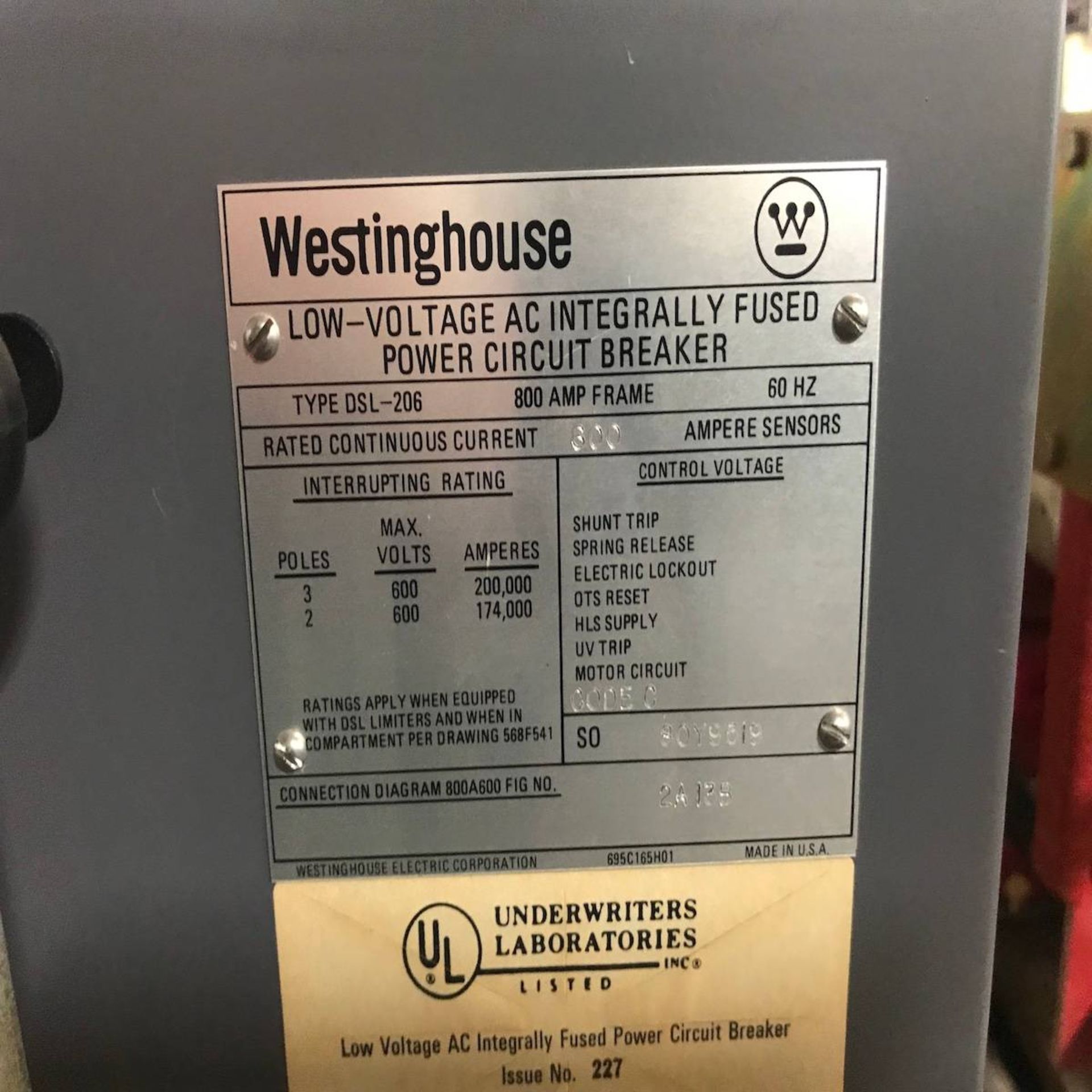 Westinghouse DSL-206 Low Voltage AC Integrally Fused Power Circuit Breaker - Image 4 of 4